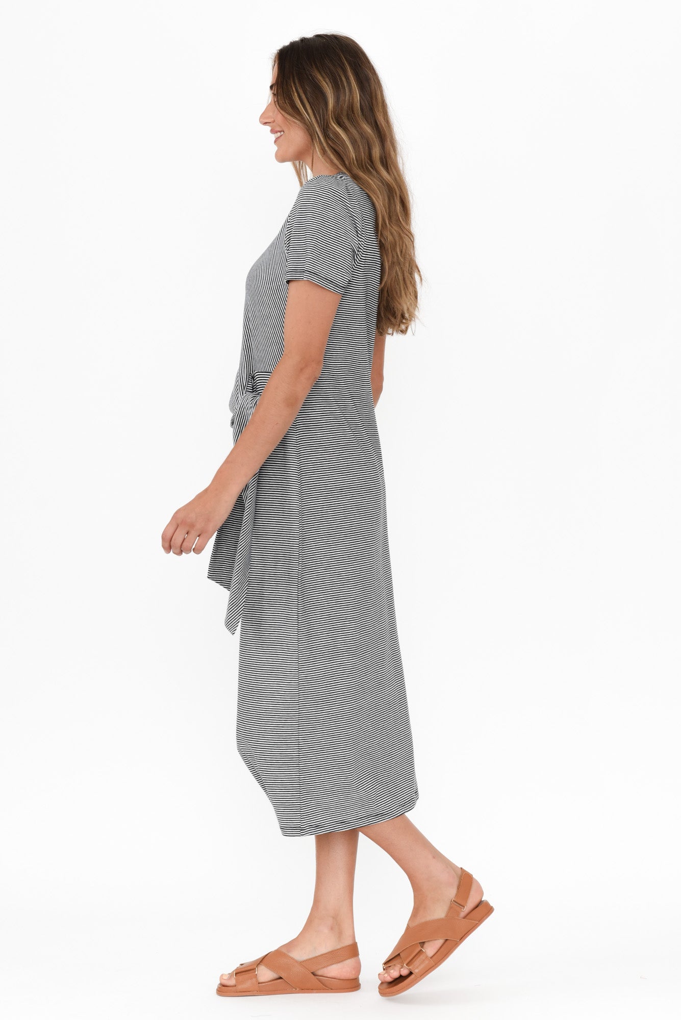 Kitt Black Stripe Cotton Stretch Tie Dress