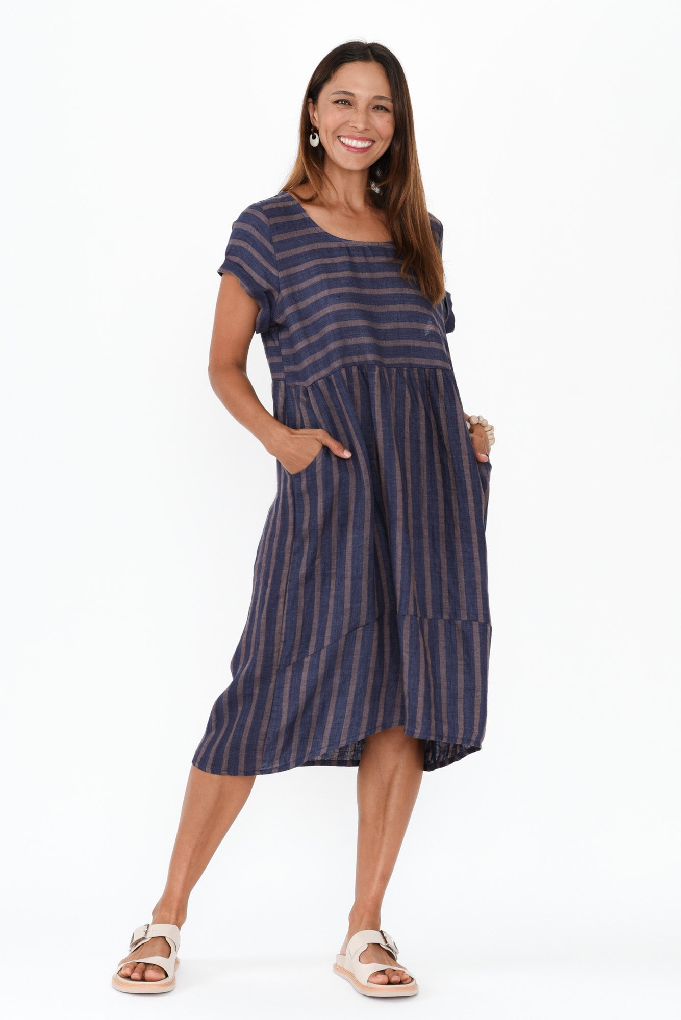 Liana Navy Stripe Linen Dress