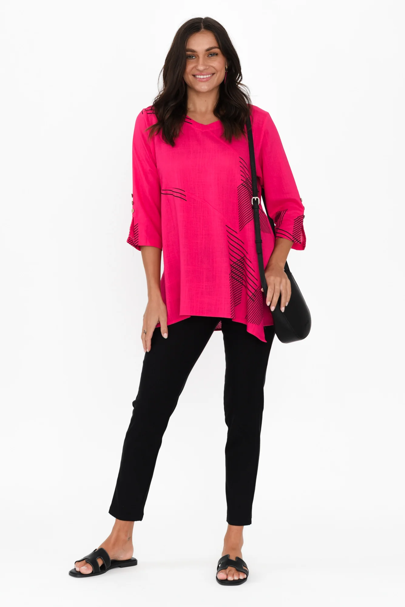 Dina Fuchsia Geo Linen Cotton Top