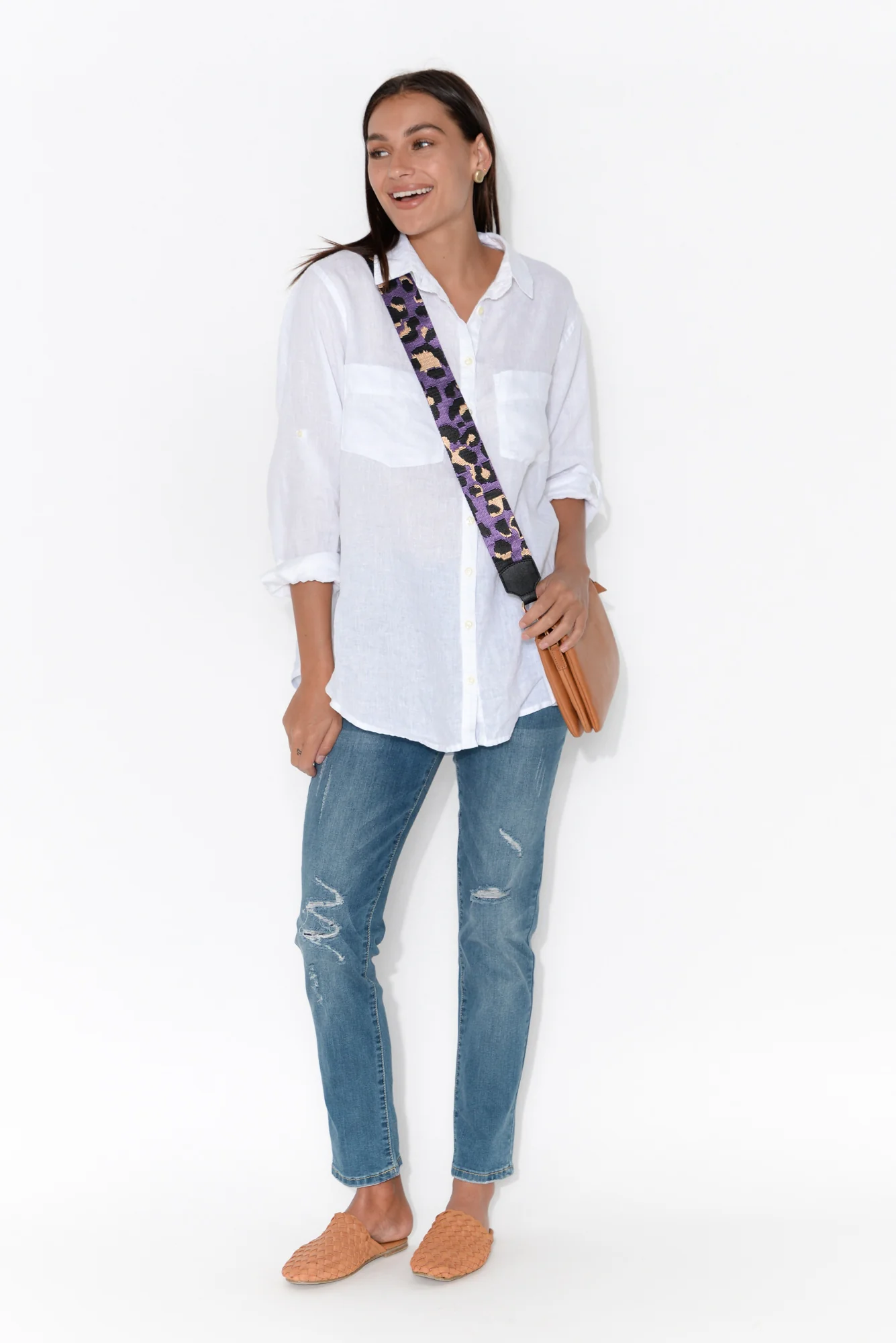 Purple and Tan Leopard Bag Strap