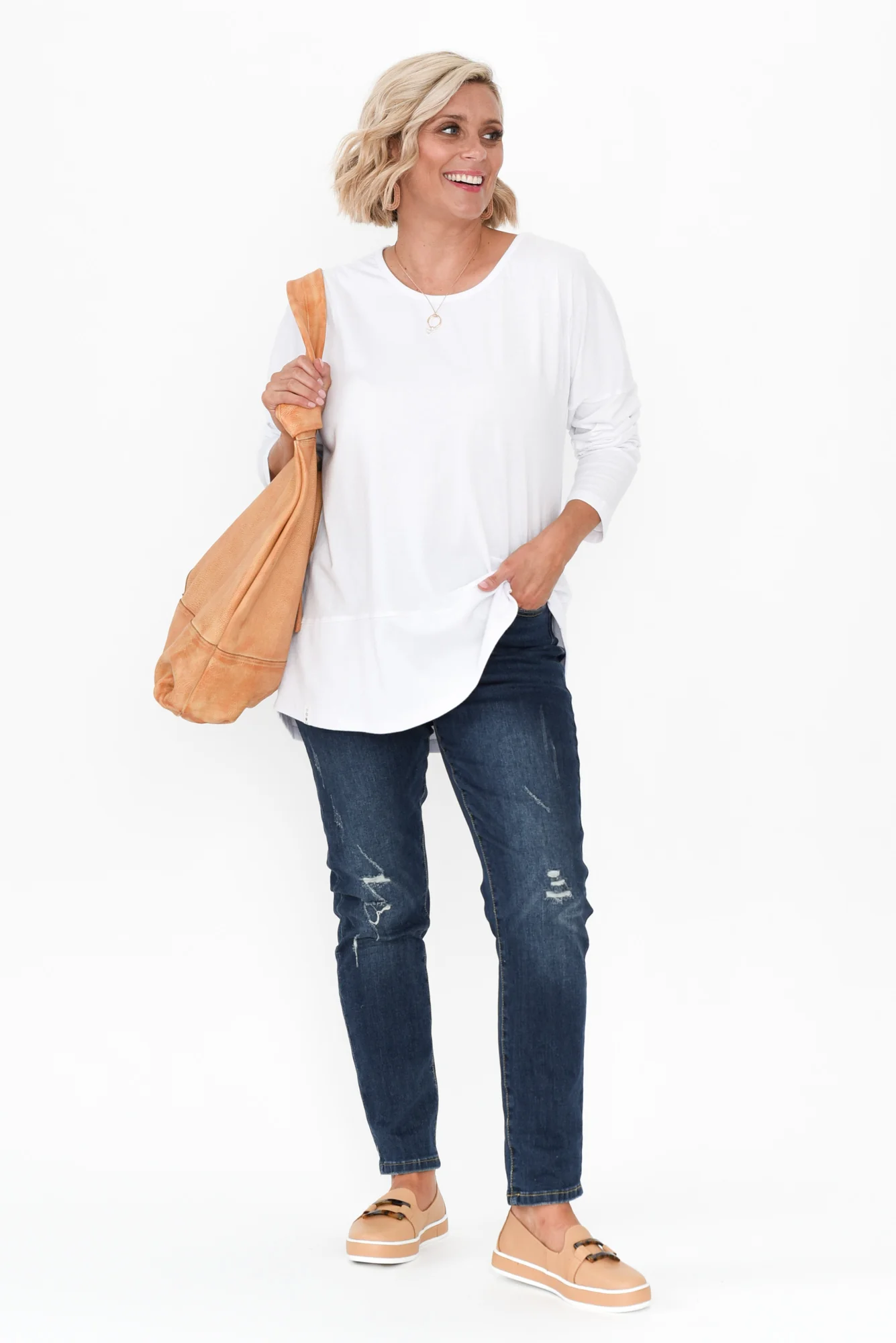 Fundamental White Cotton Rib Sleeved Top