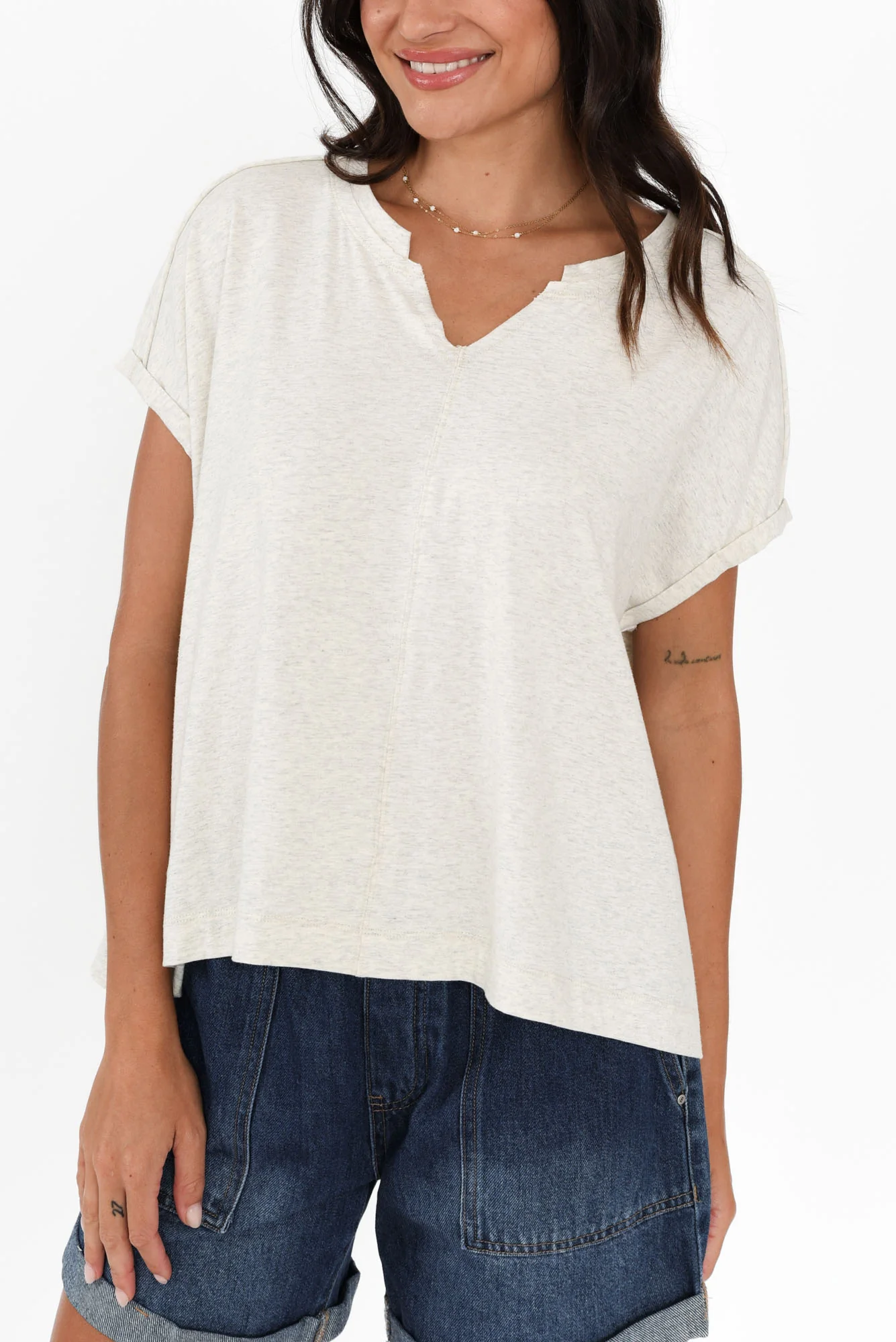 Anabeth Grey Marle Cotton Swing Top