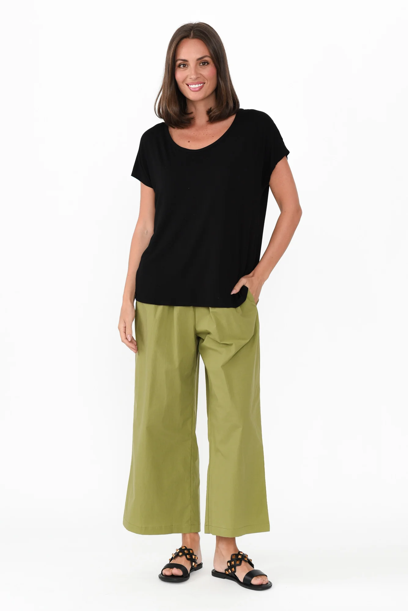 Sevilla Green Wide Leg Cotton Pants