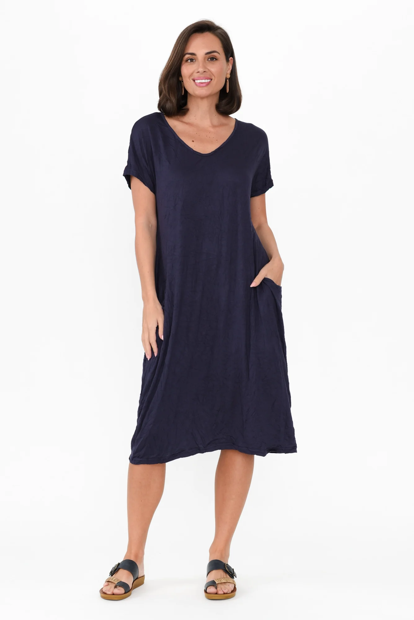 Travel Dark Navy Crinkle Cotton Dress