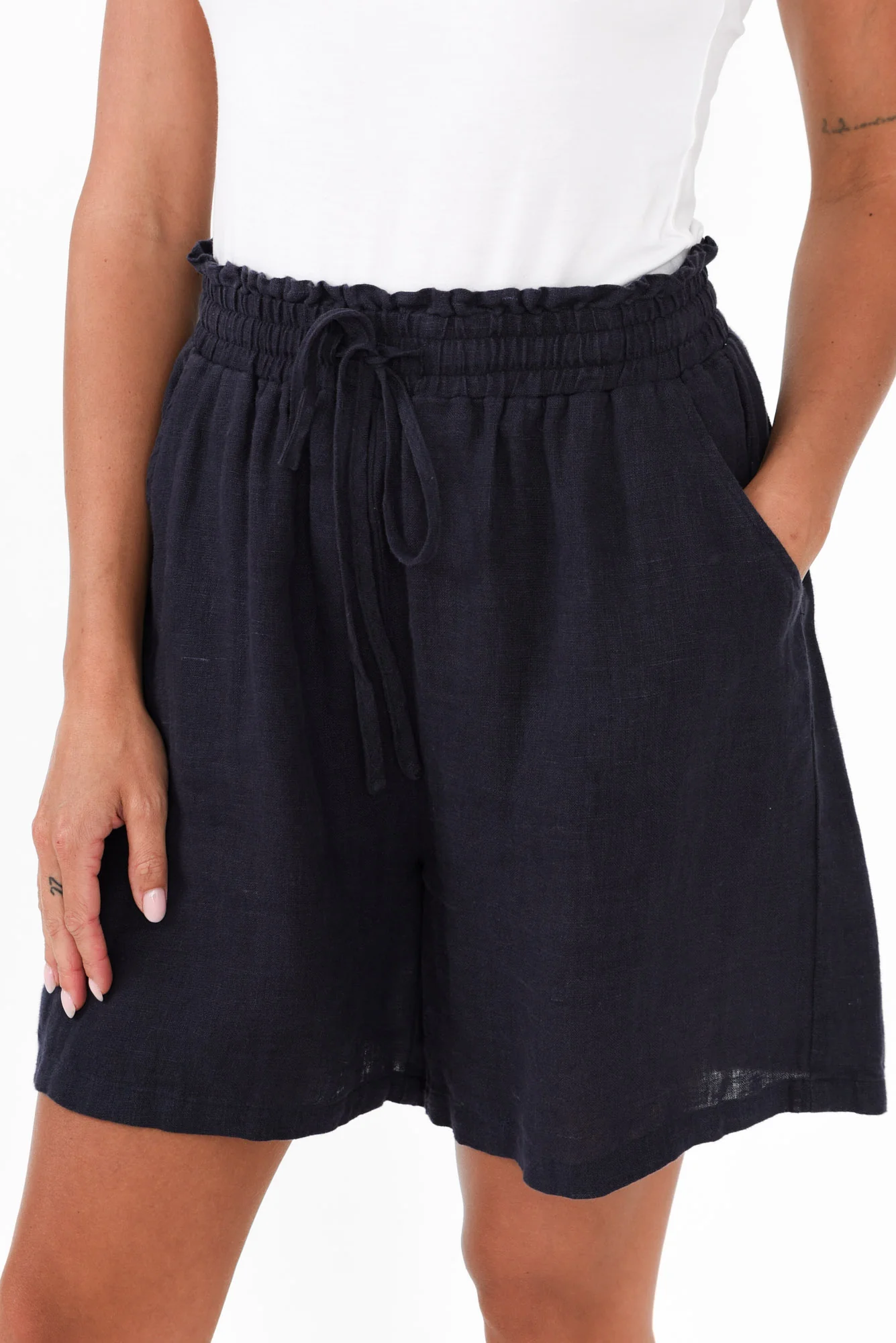Astoria Navy Linen Drawstring Shorts