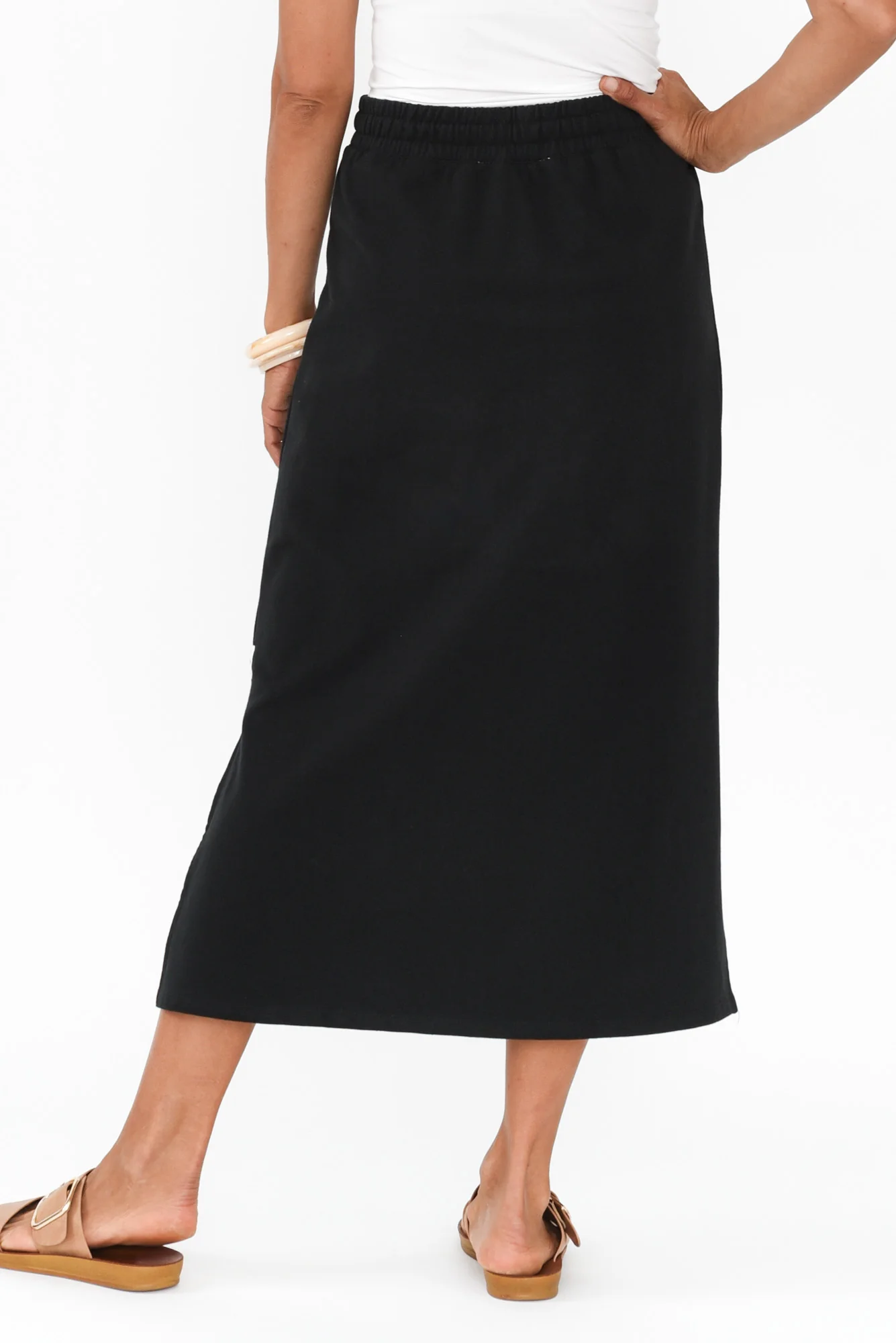 Travel Black Cotton Maxi Skirt