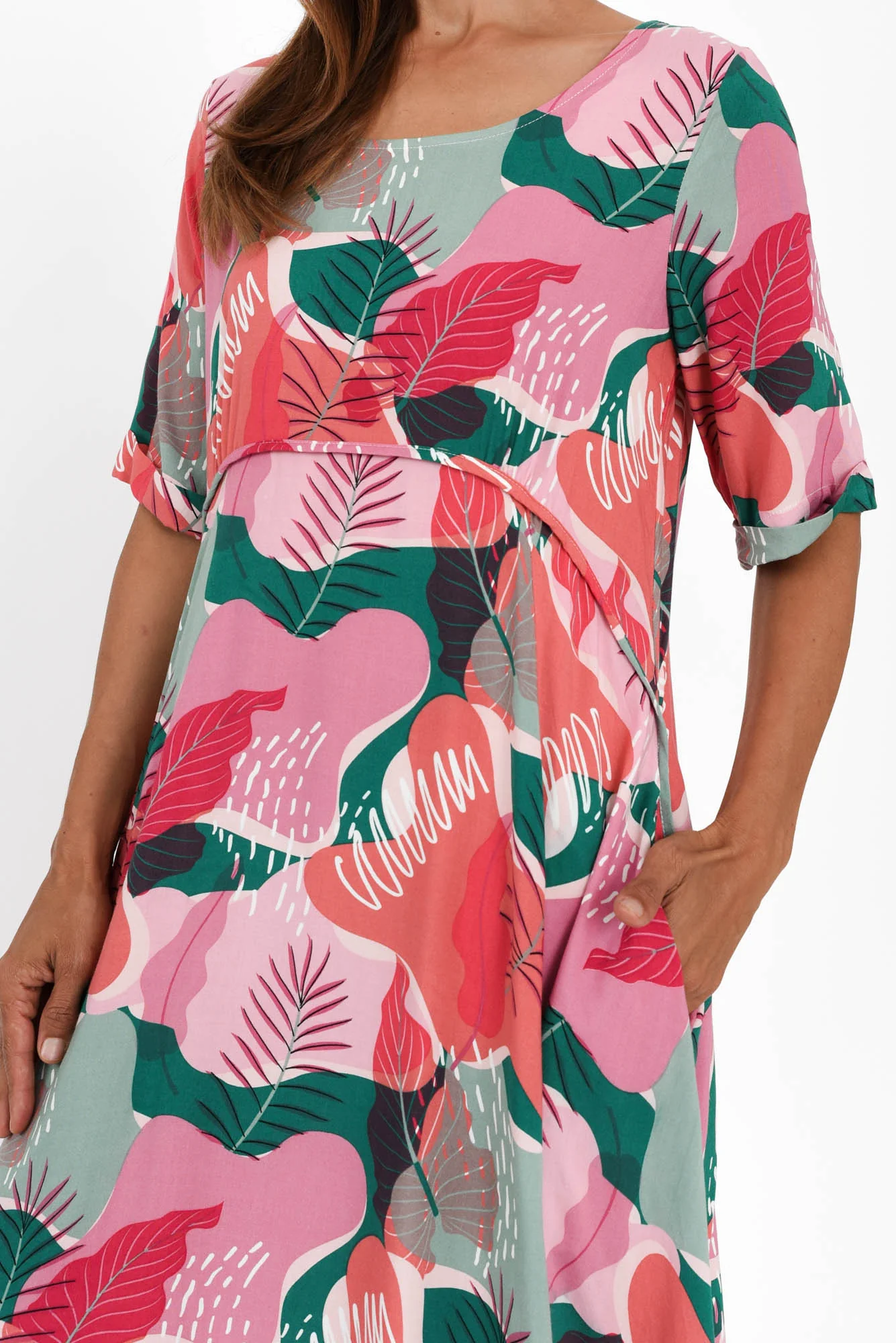 Sula Pink Leaf Pocket Dress