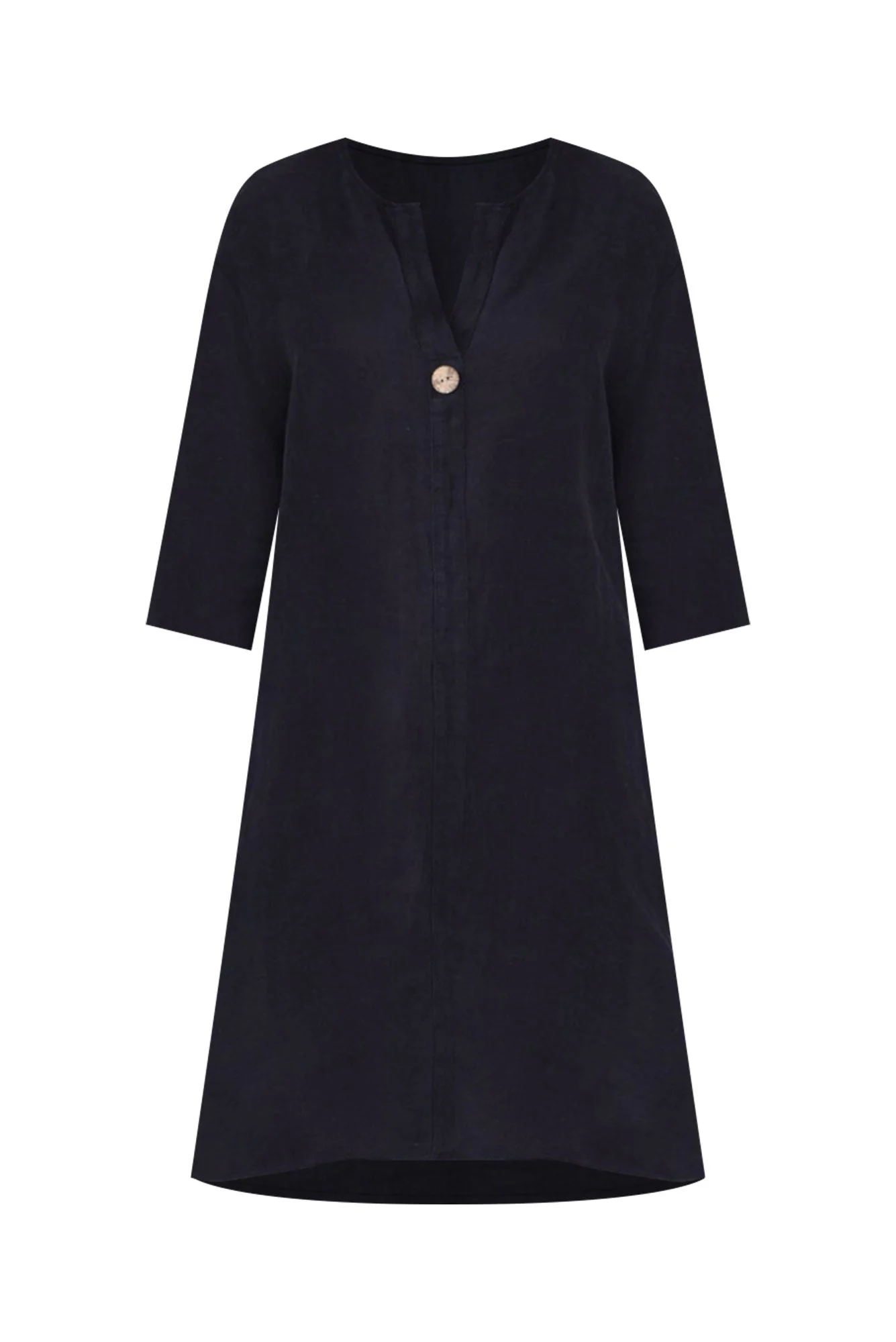 Sian Navy Linen V Neck Dress