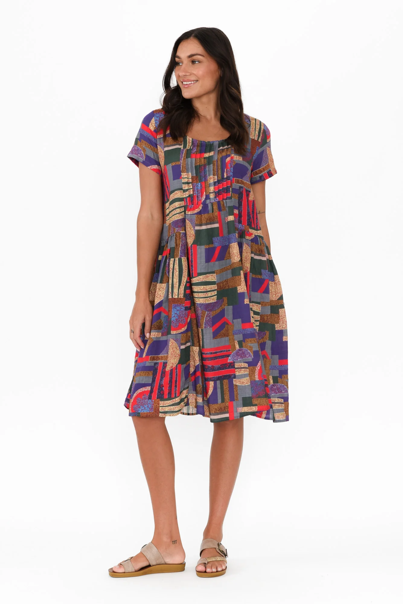Hanoi Red Abstract Cotton Blend Dress