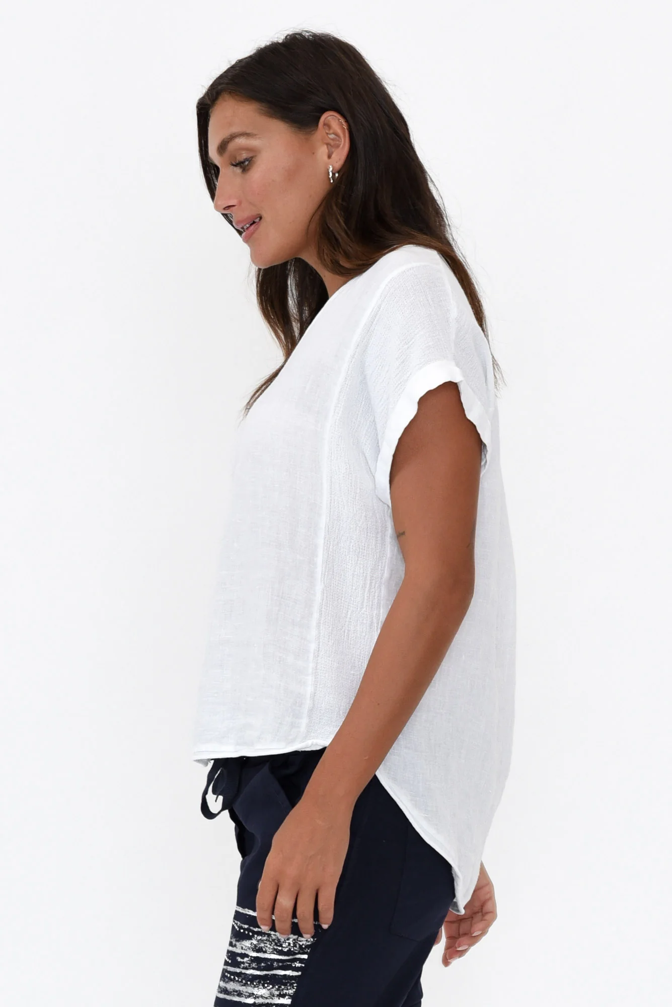 Dorian White Linen Cotton Top