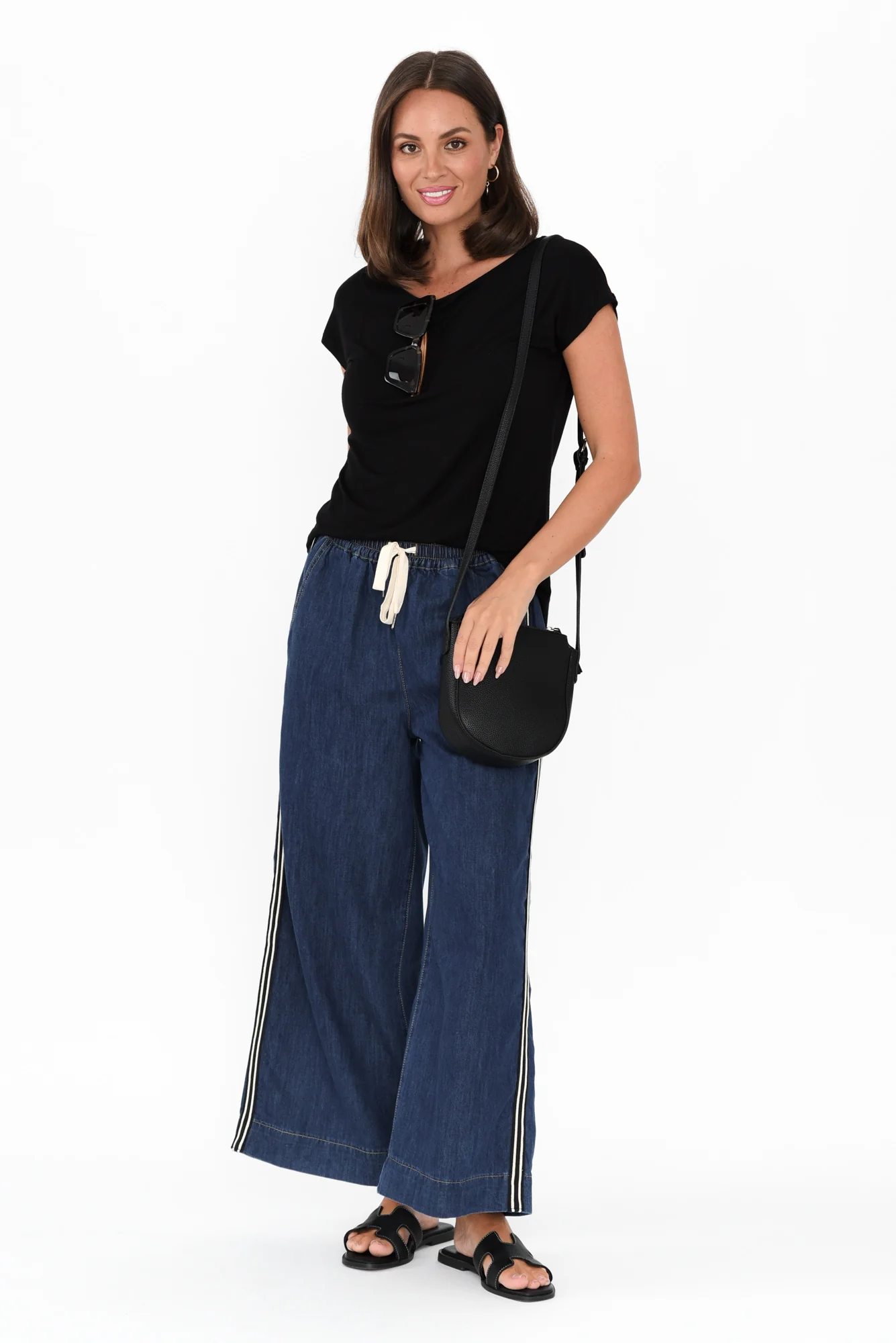Greta Dark Denim Stripe Wide Leg Pants