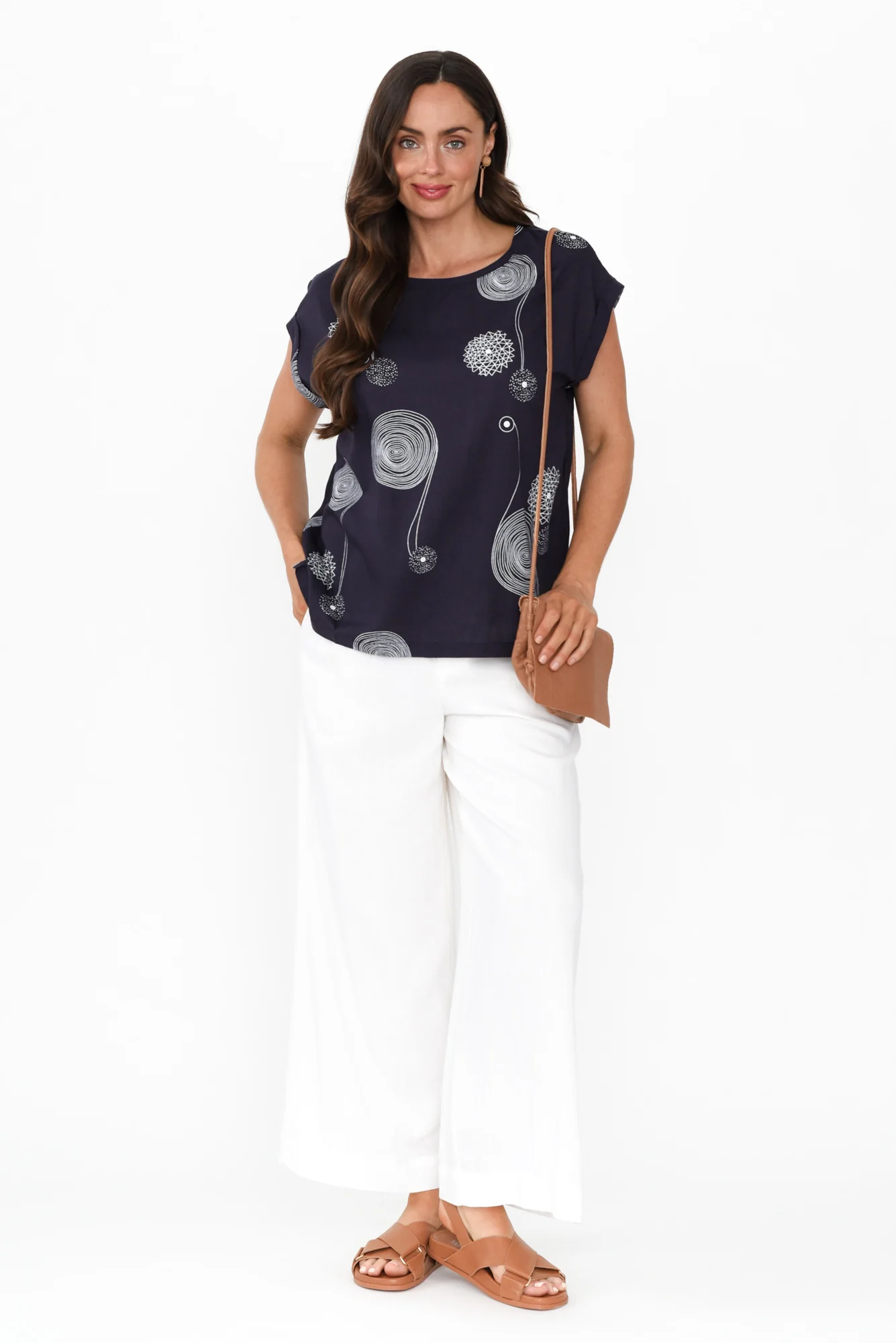 Alta Navy Swirl Linen Cotton Top
