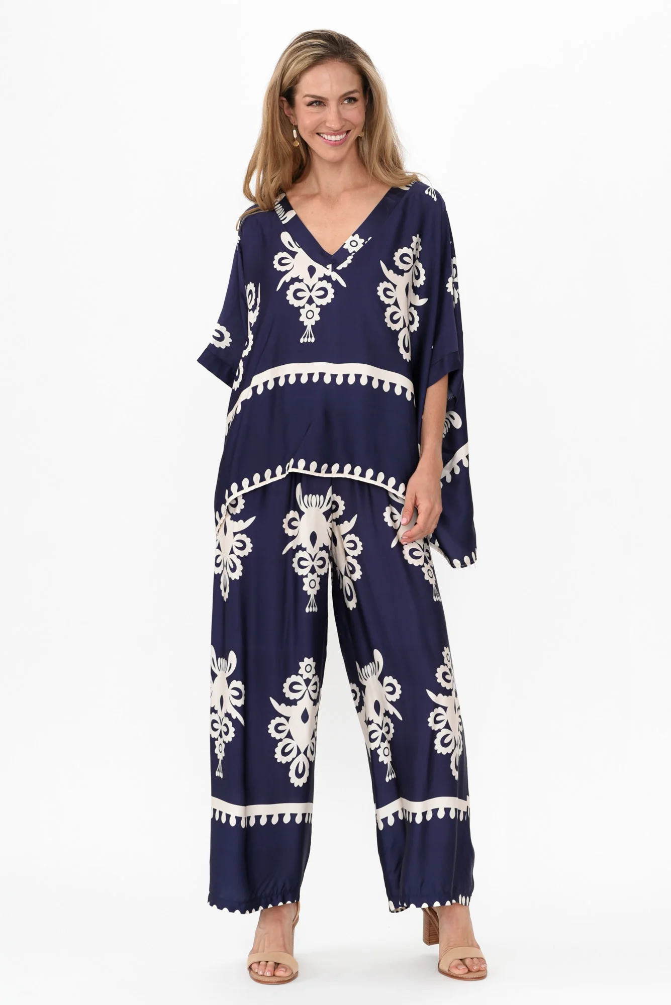 Kestrel Navy Abstract Silk Blend Pants