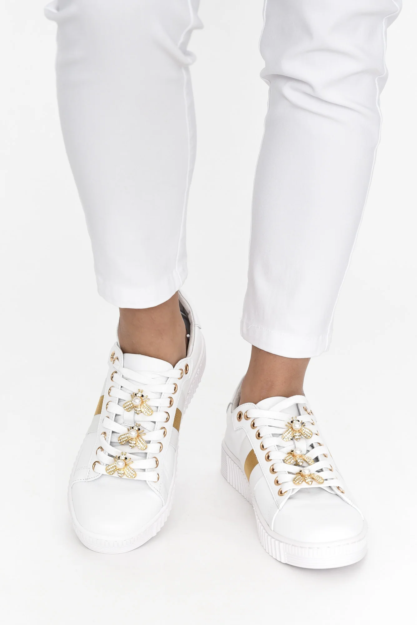 Bee White Stripe Leather Sneaker