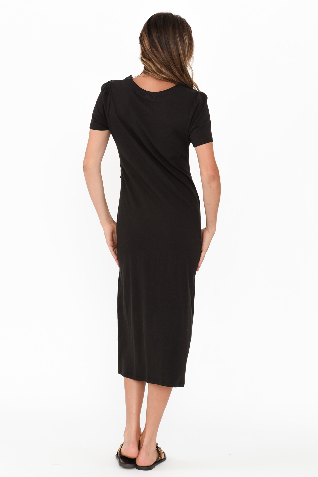 Kitt Black Cotton Stretch Tie Dress