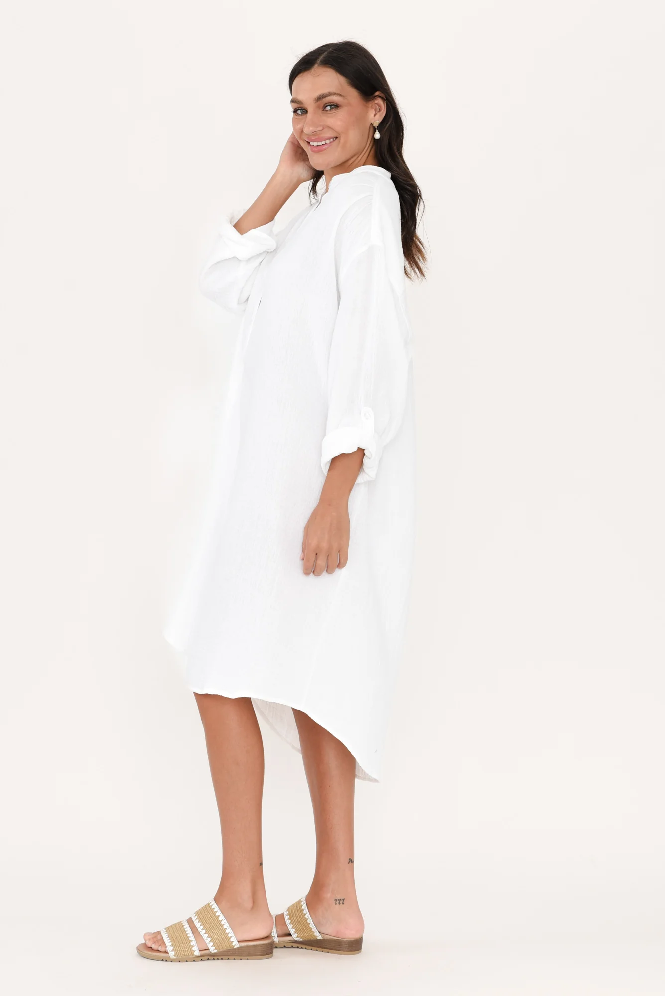 Tropez White Cotton Cheesecloth Kaftan