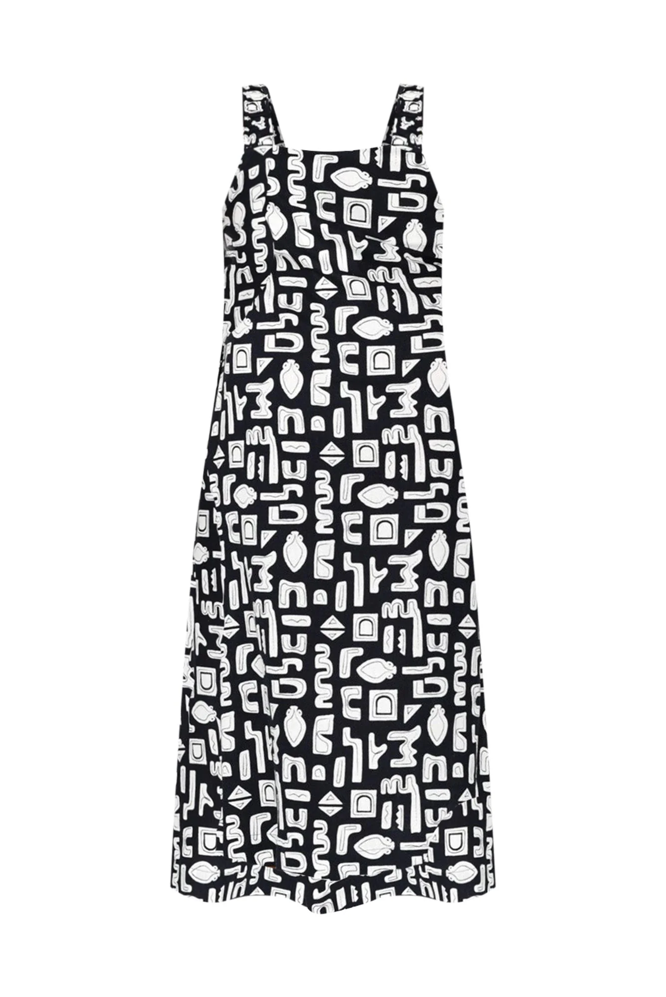 Etched Navy Geo Linen Blend Dress