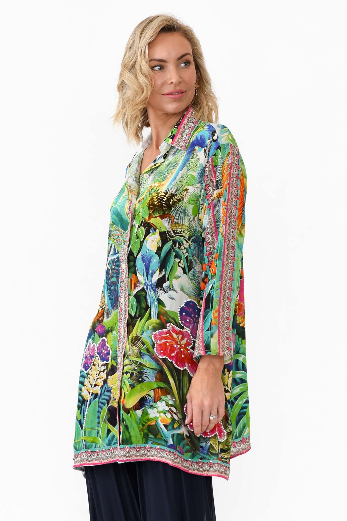 Tropical Green Silk Resort Shirt