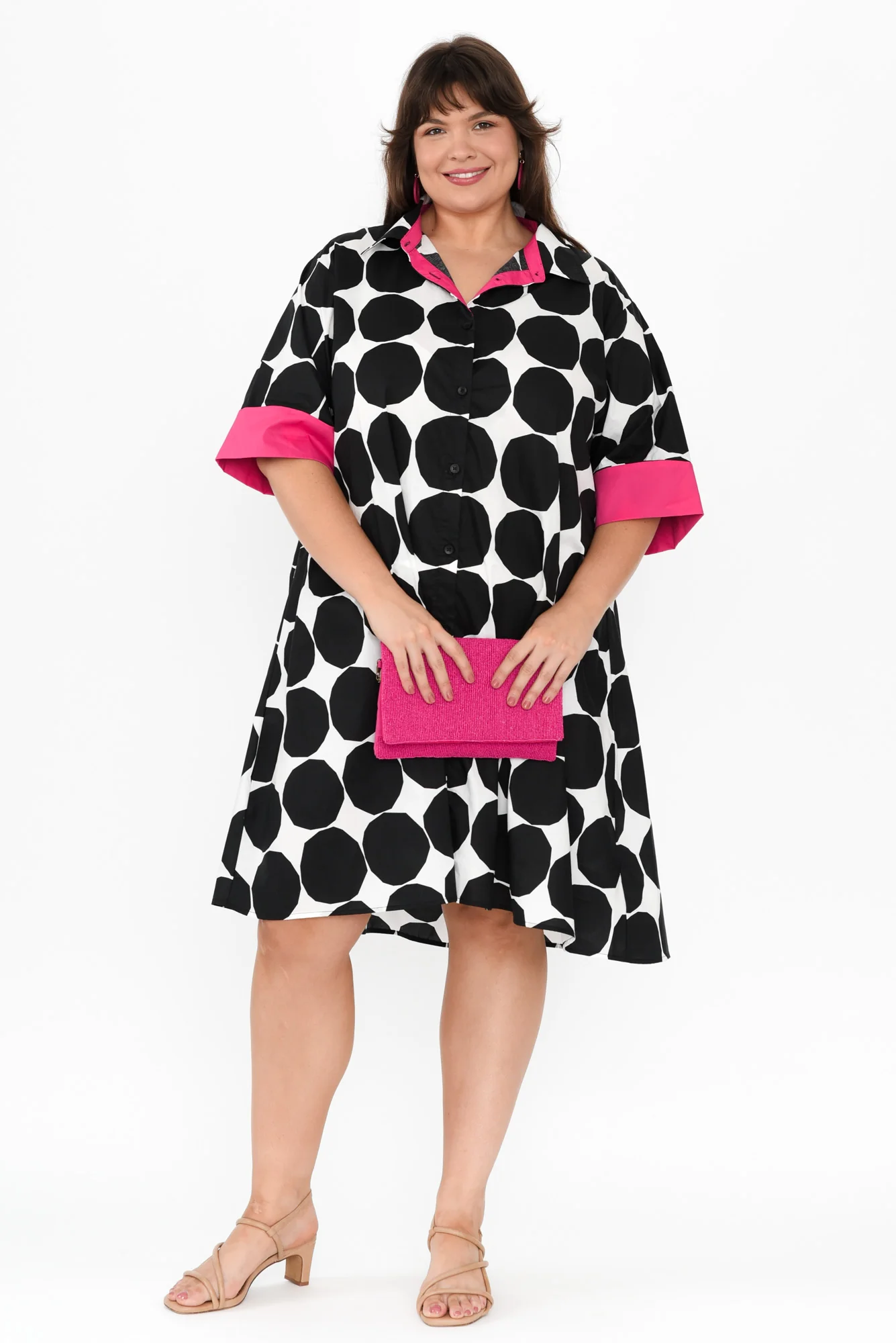 Cardiff Black Abstract Spot Cotton Poplin Dress