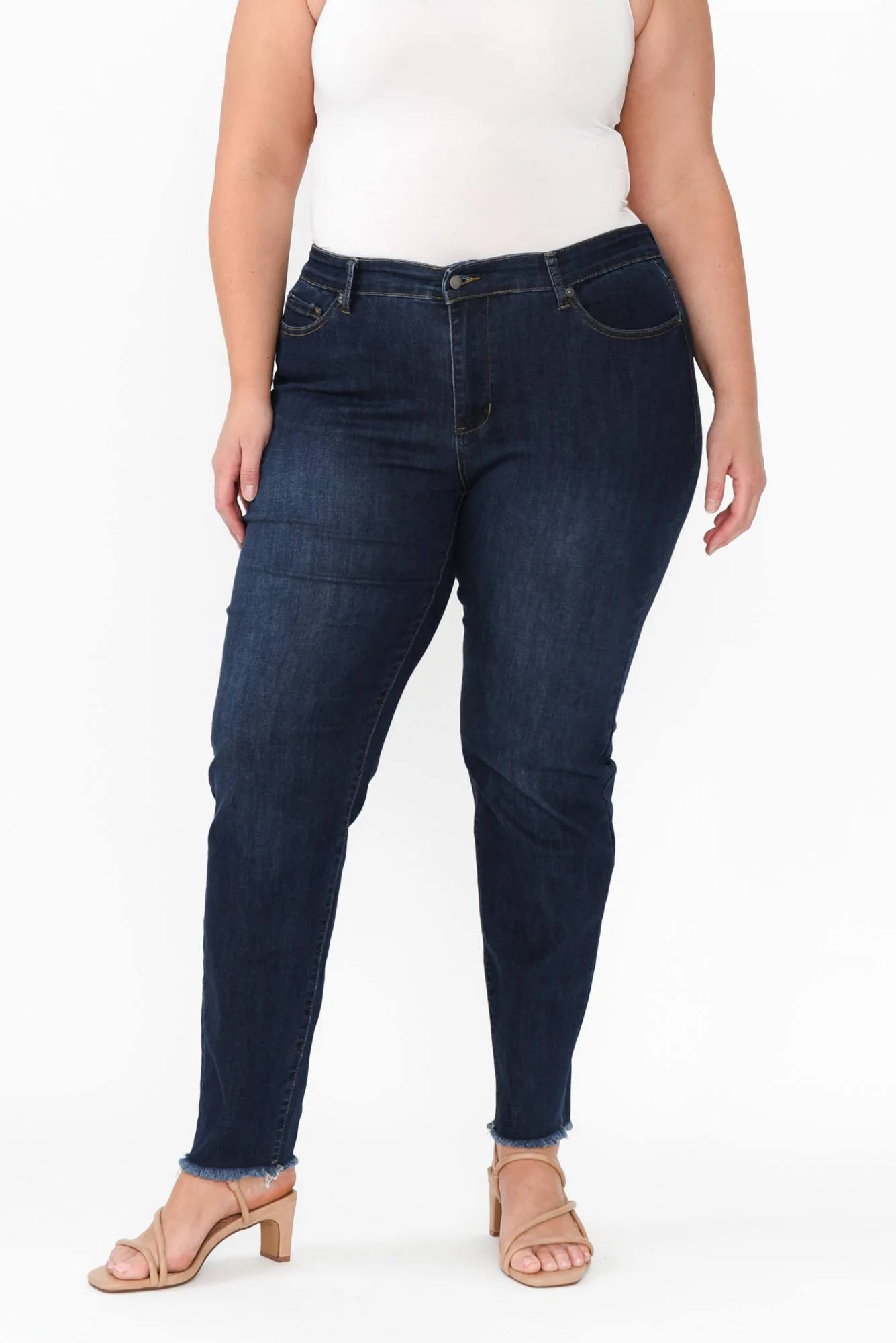 Indiana Dark Denim Frayed Slim Fit Jeans