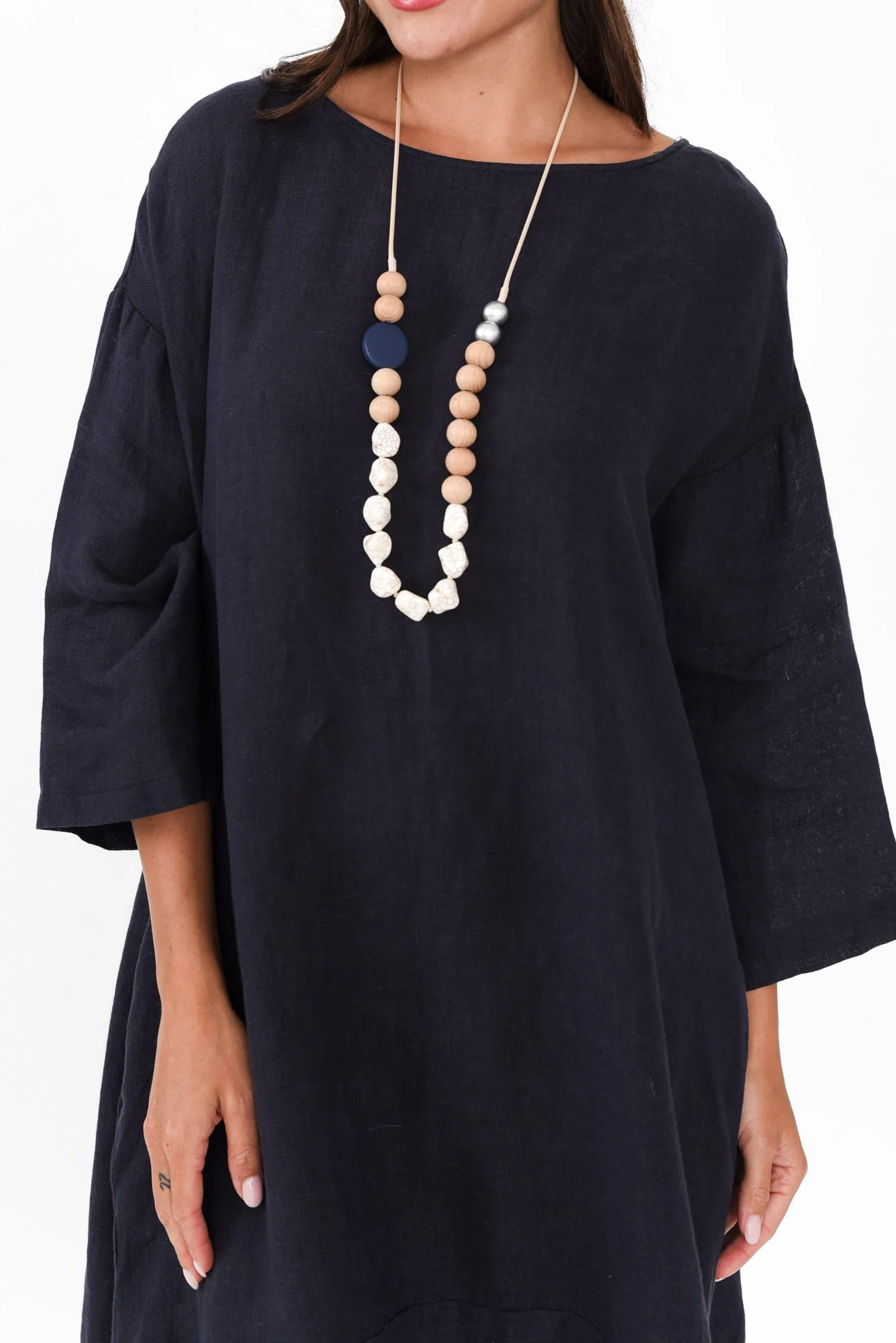 Kana Navy Linen Dress