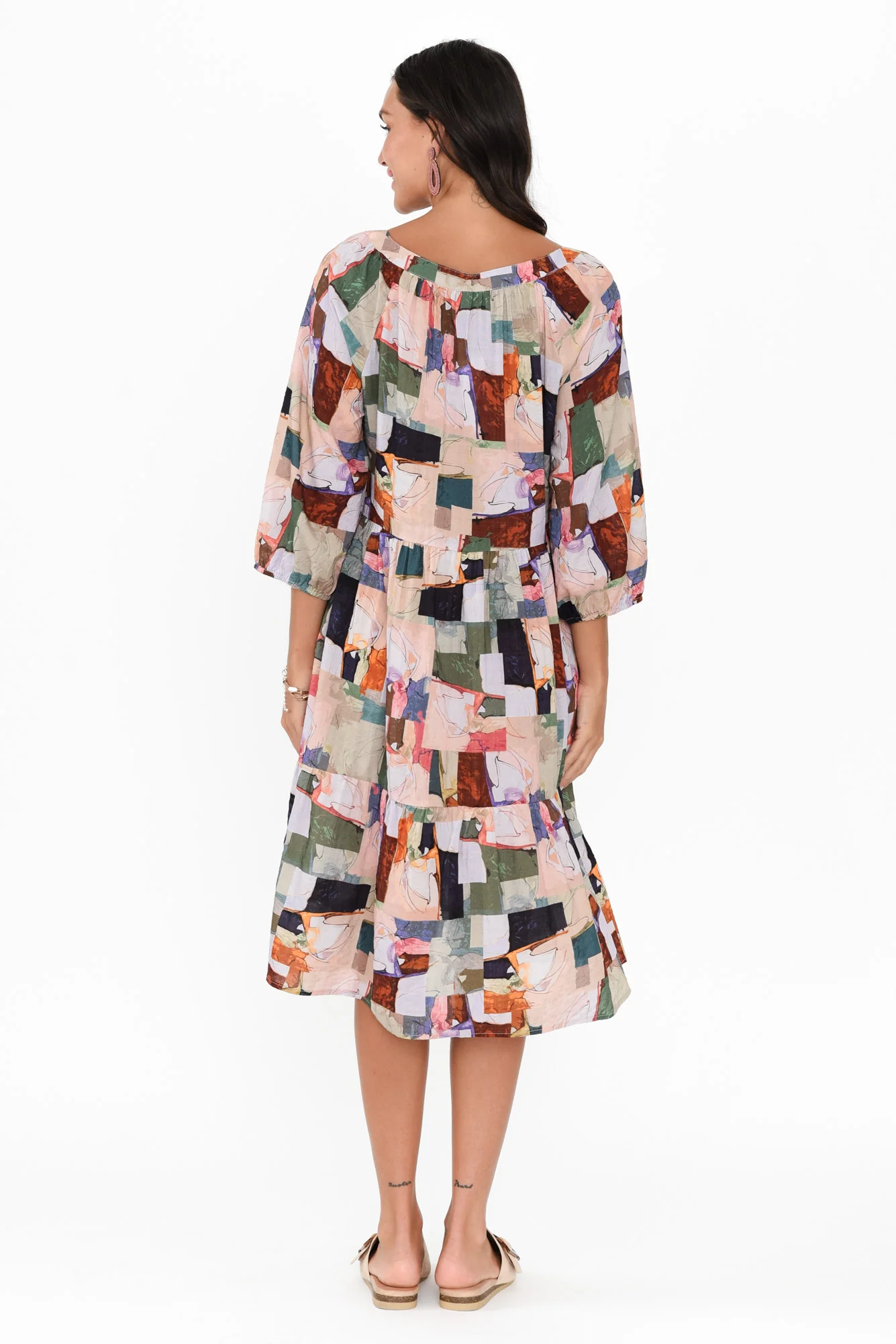 Irene Green Abstract Cotton Blend Dress