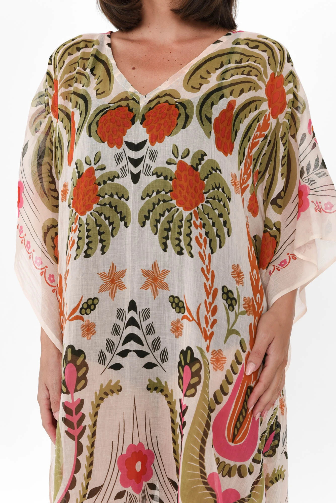 Stella Orange Palm Cotton Kaftan