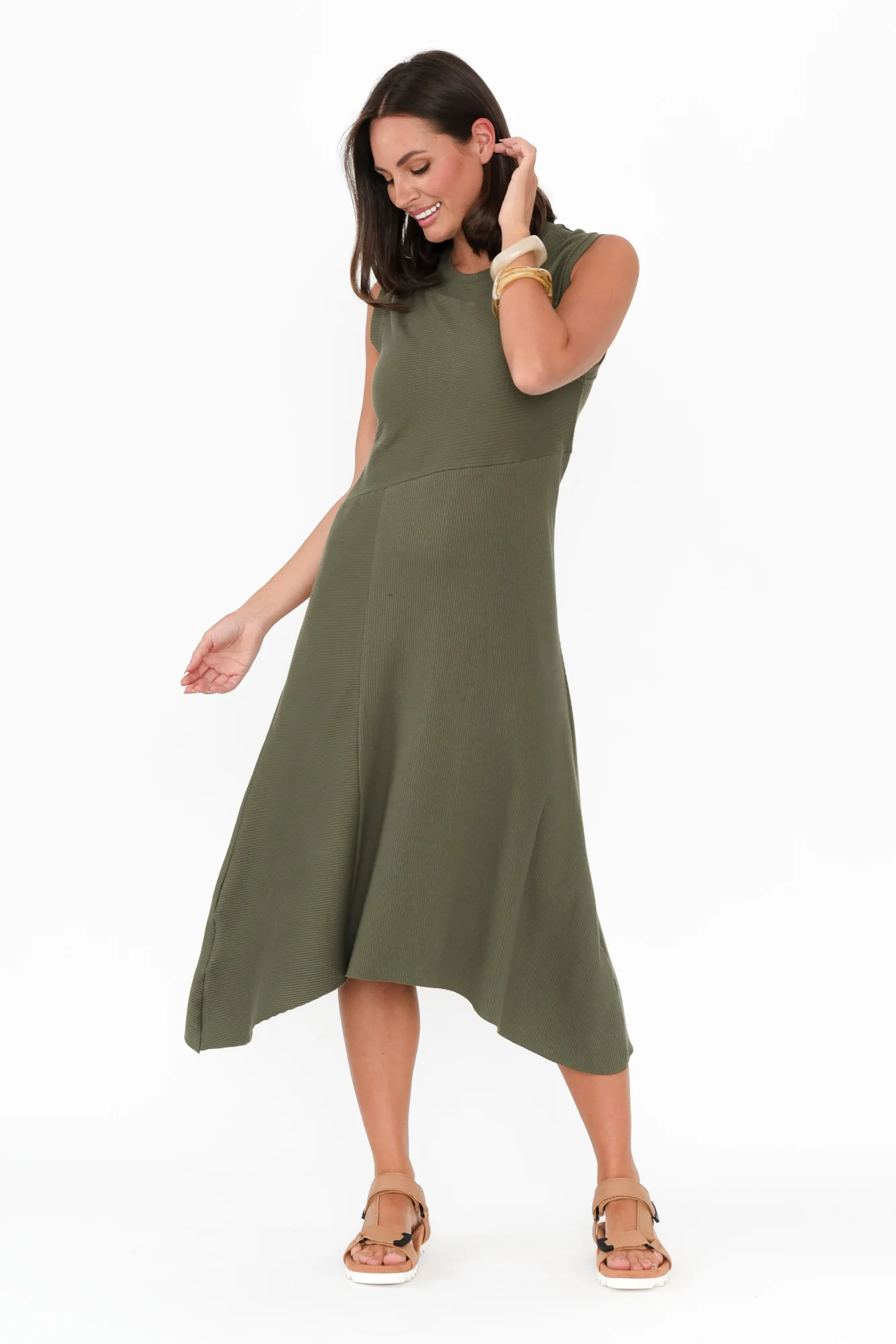 Safia Khaki Cotton Rib Dress