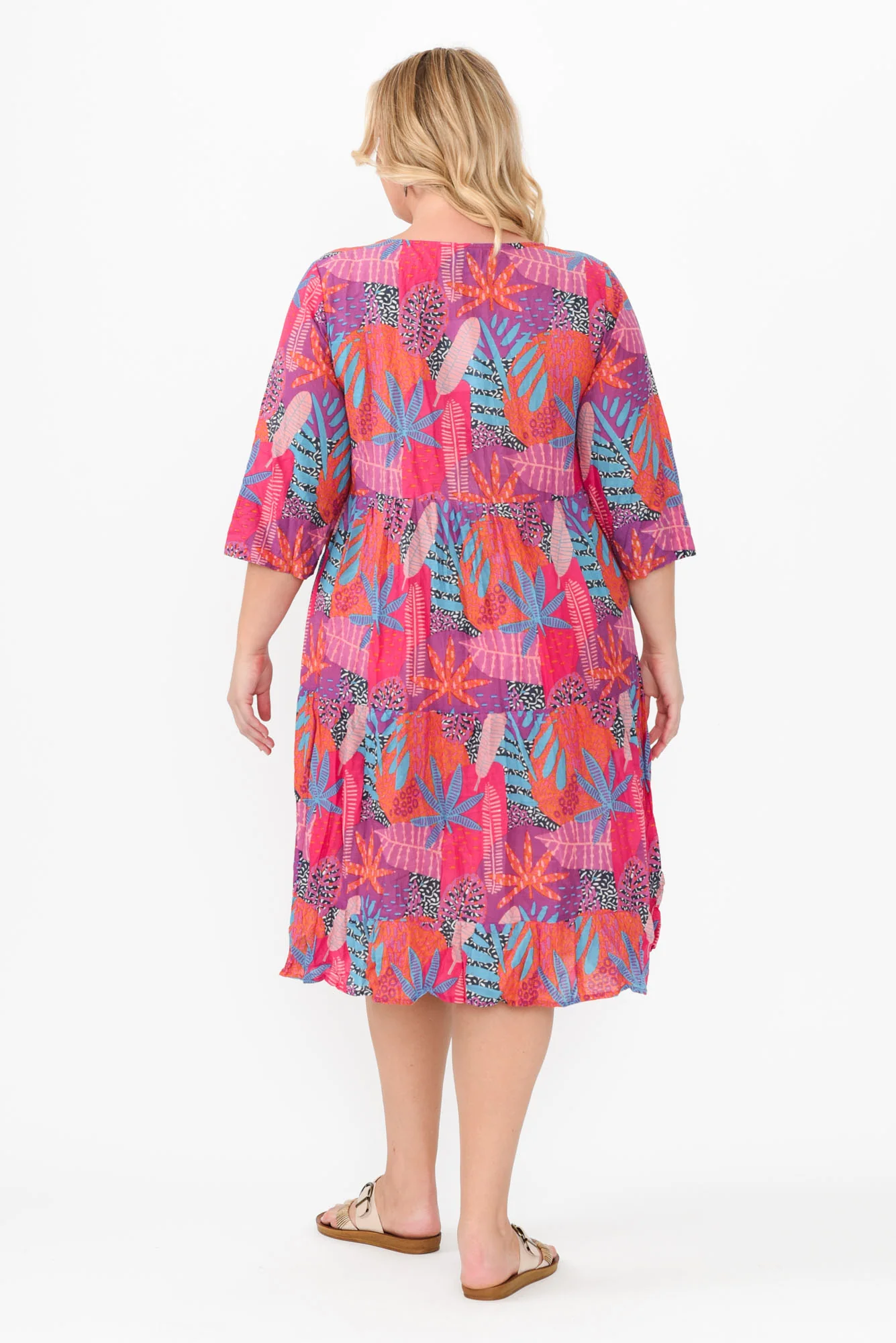 Milana Magenta Floral Crinkle Cotton Dress
