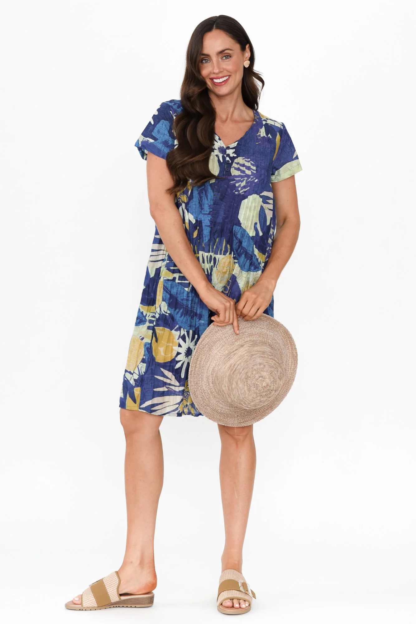 Sabina Navy Garden Crinkle Cotton Dress