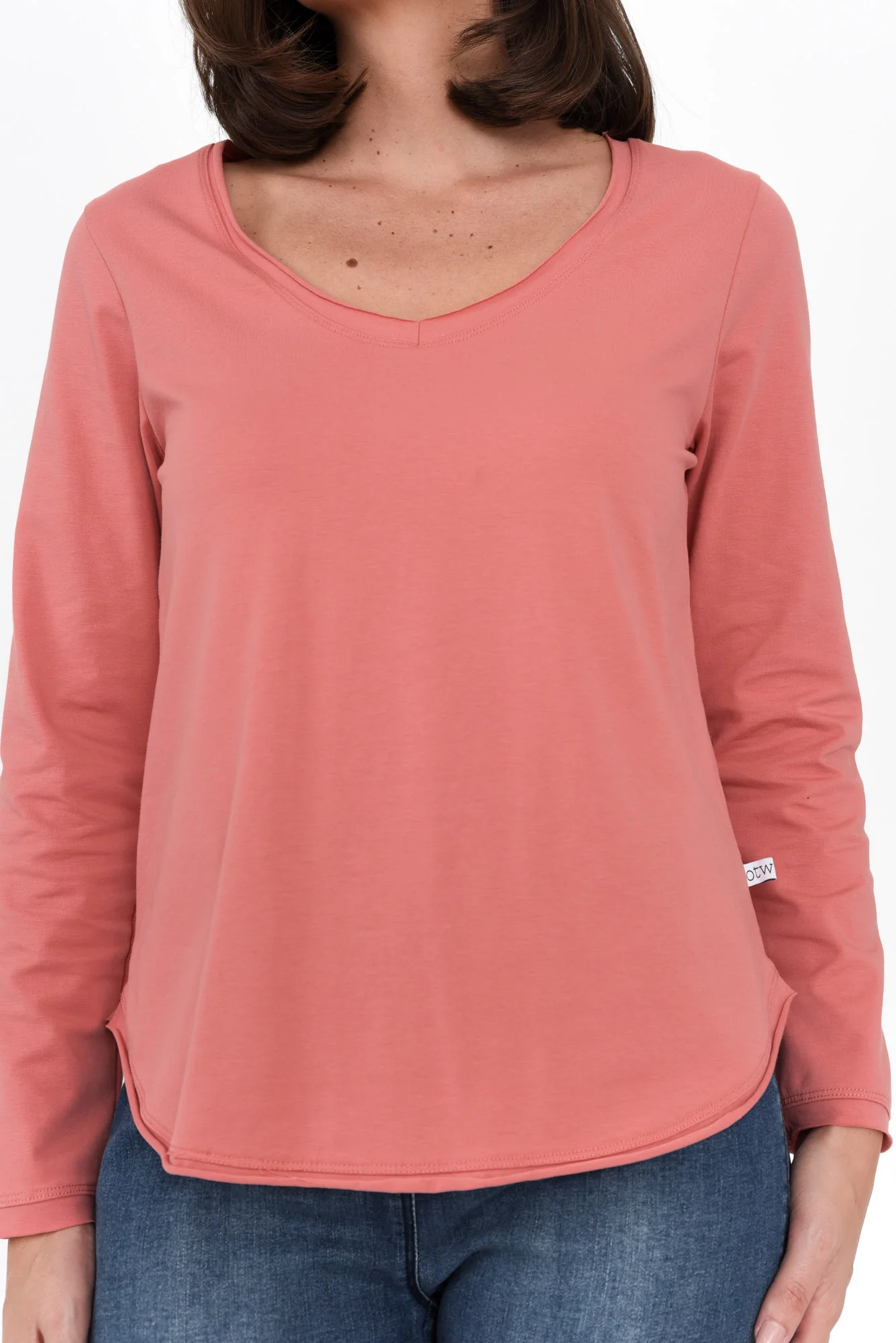 Suri Peach Cotton Long Sleeve Top