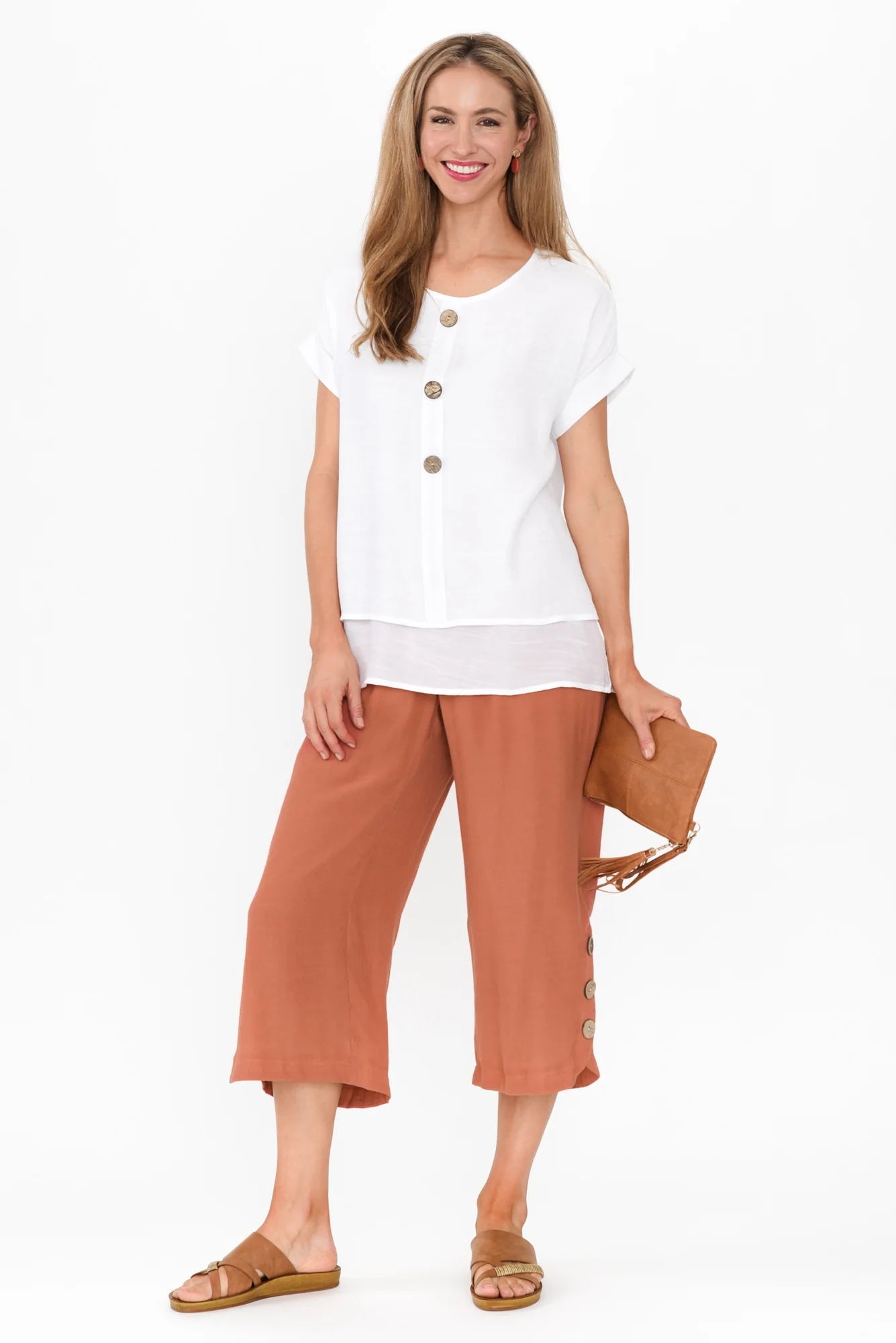 Abilene White Button Top