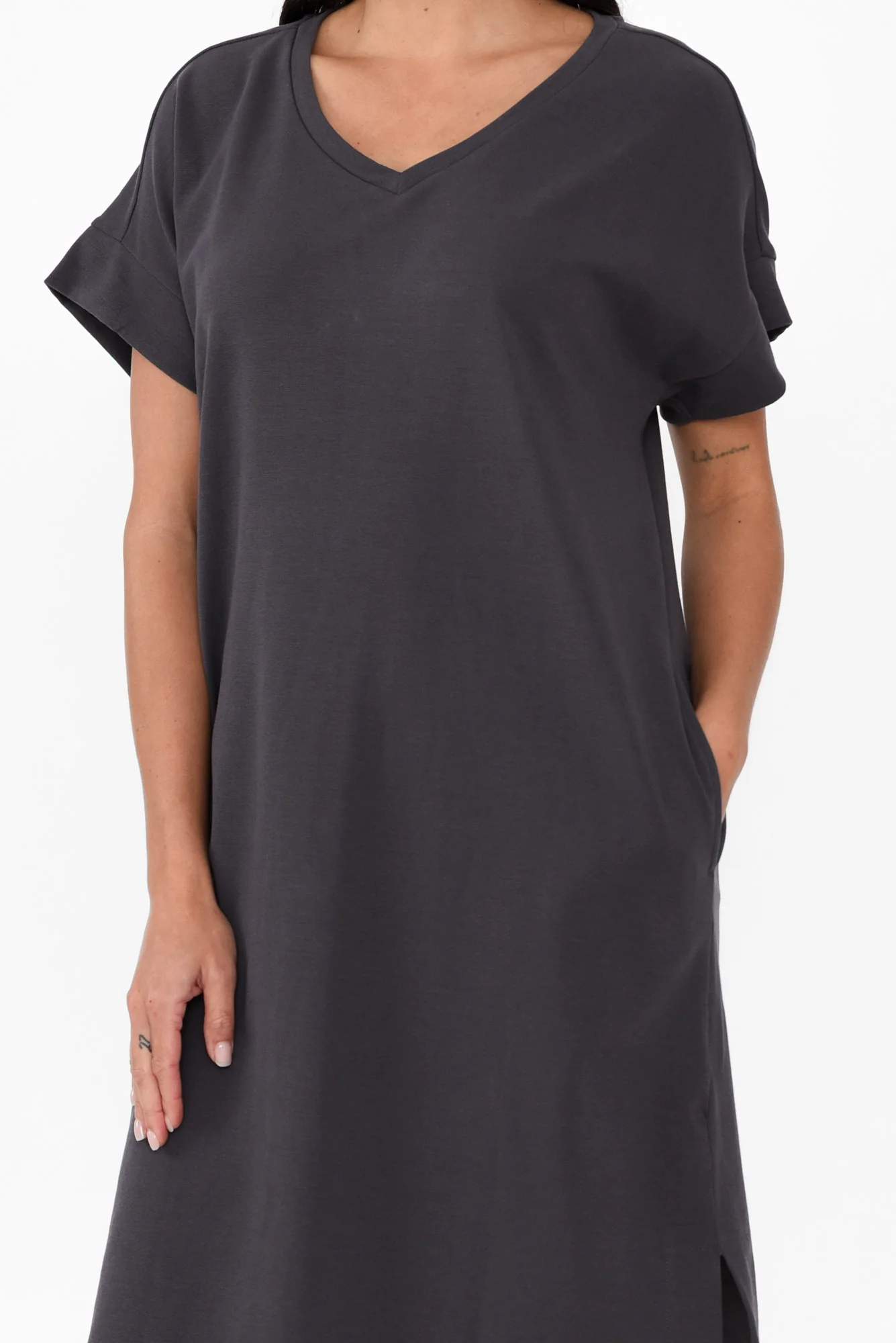 Elise Steel V Neck T-Shirt Dress
