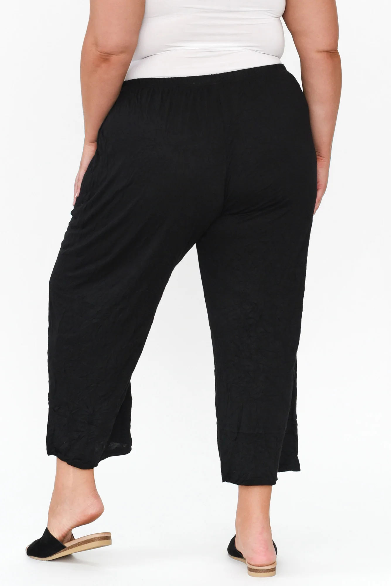 Lira Black Crinkle Cotton Wide Leg Pants