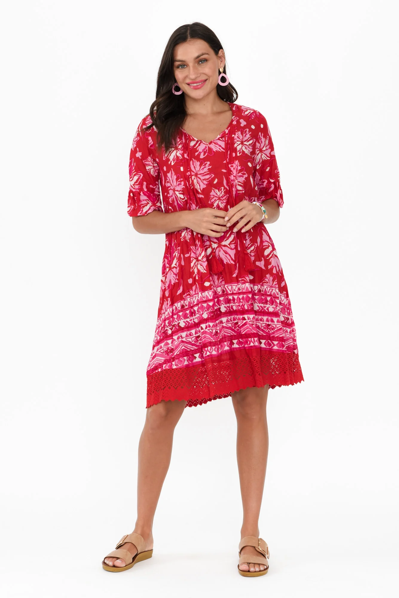 Cayman Red Floral Cotton Tunic Dress