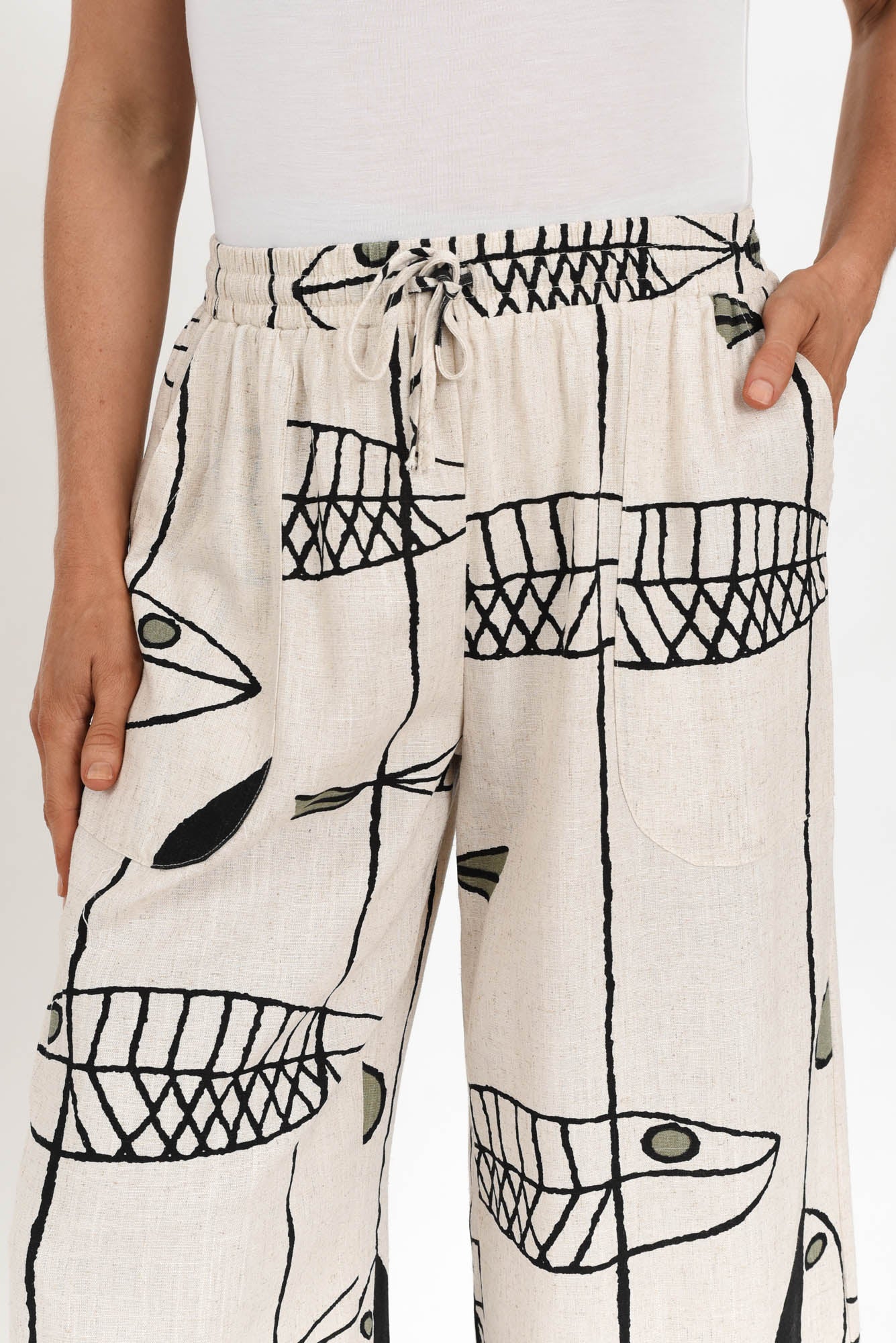 Minnelli Beige Sea Linen Cotton Pants