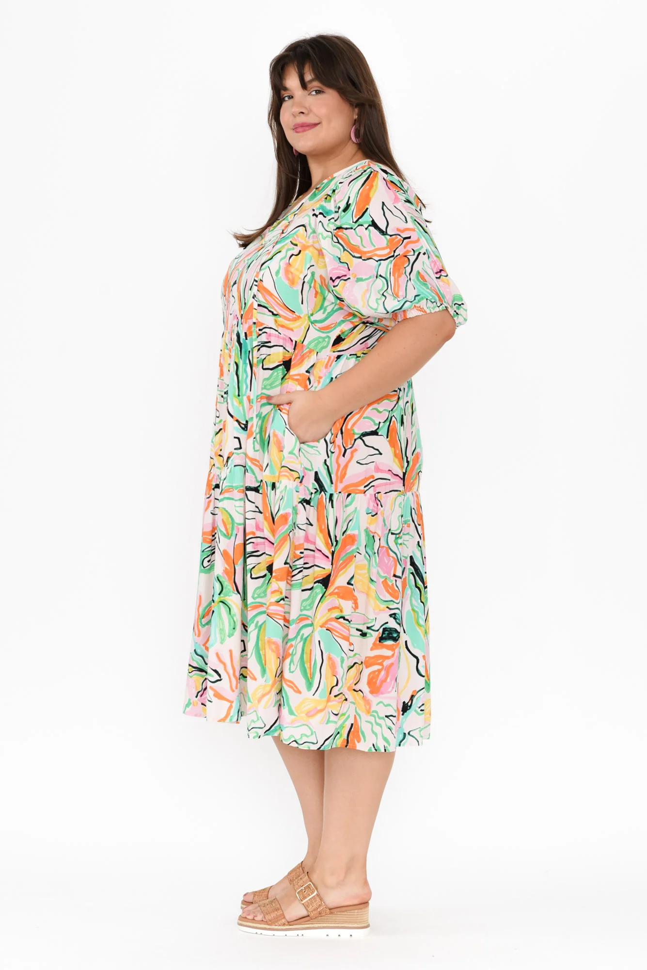 Rima Green Floral Midi Dress