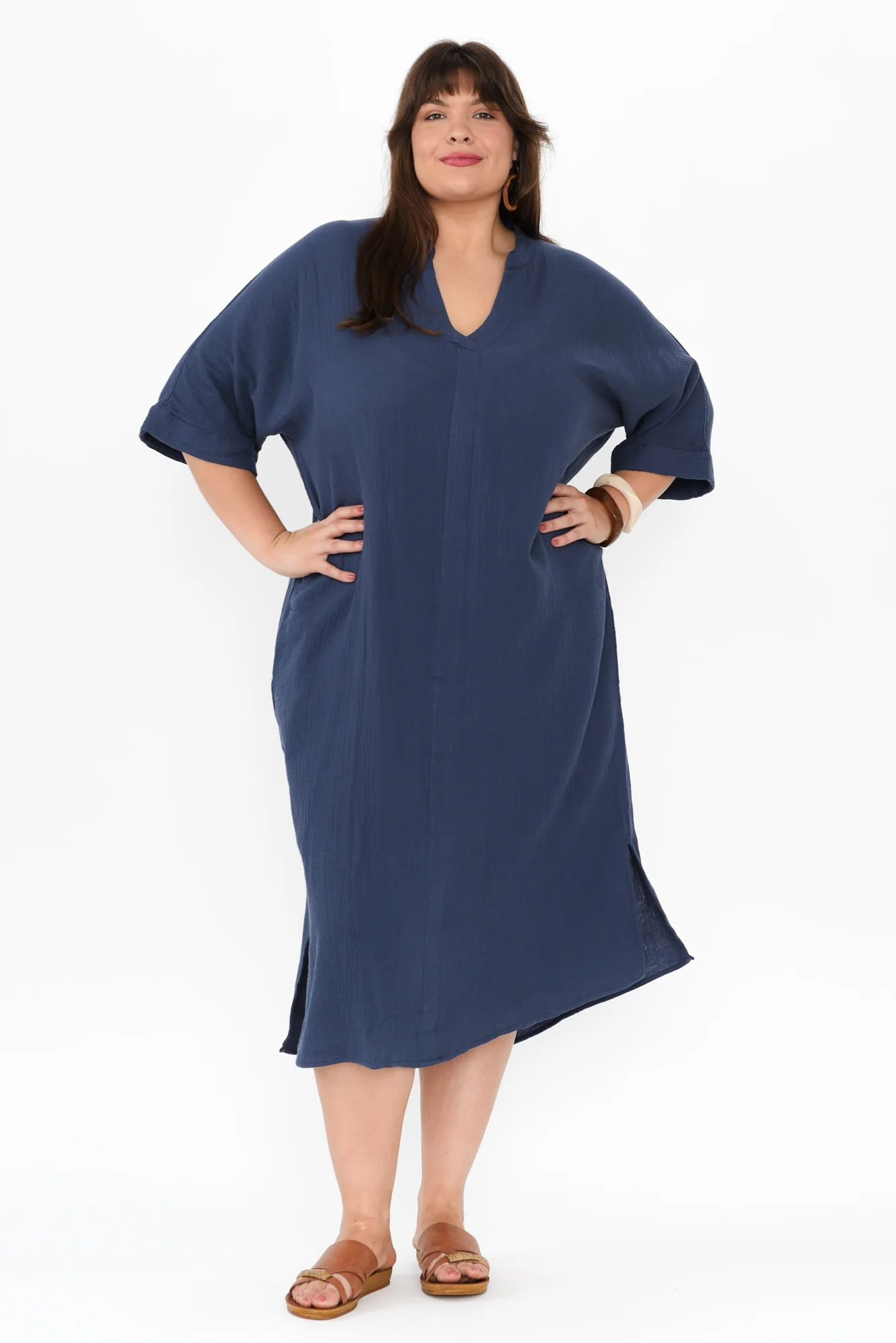 Juniper Navy Cotton Cheesecloth Dress