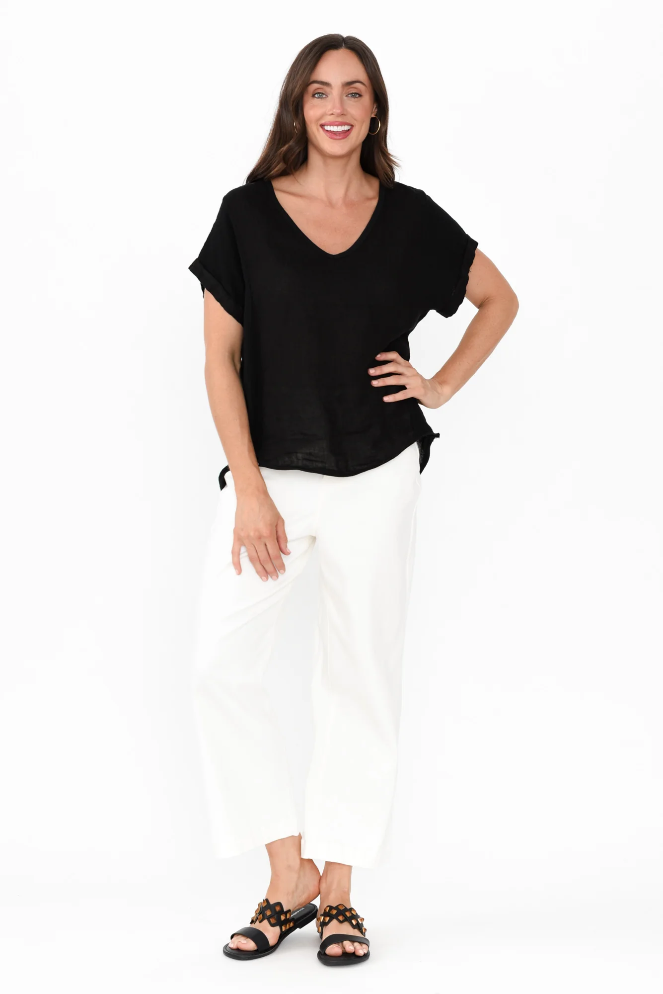 Dorian Black Linen Cotton Top