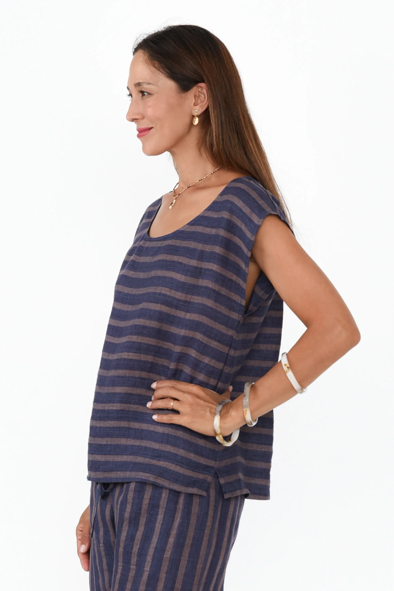 Gabriele Navy Stripe Linen Top