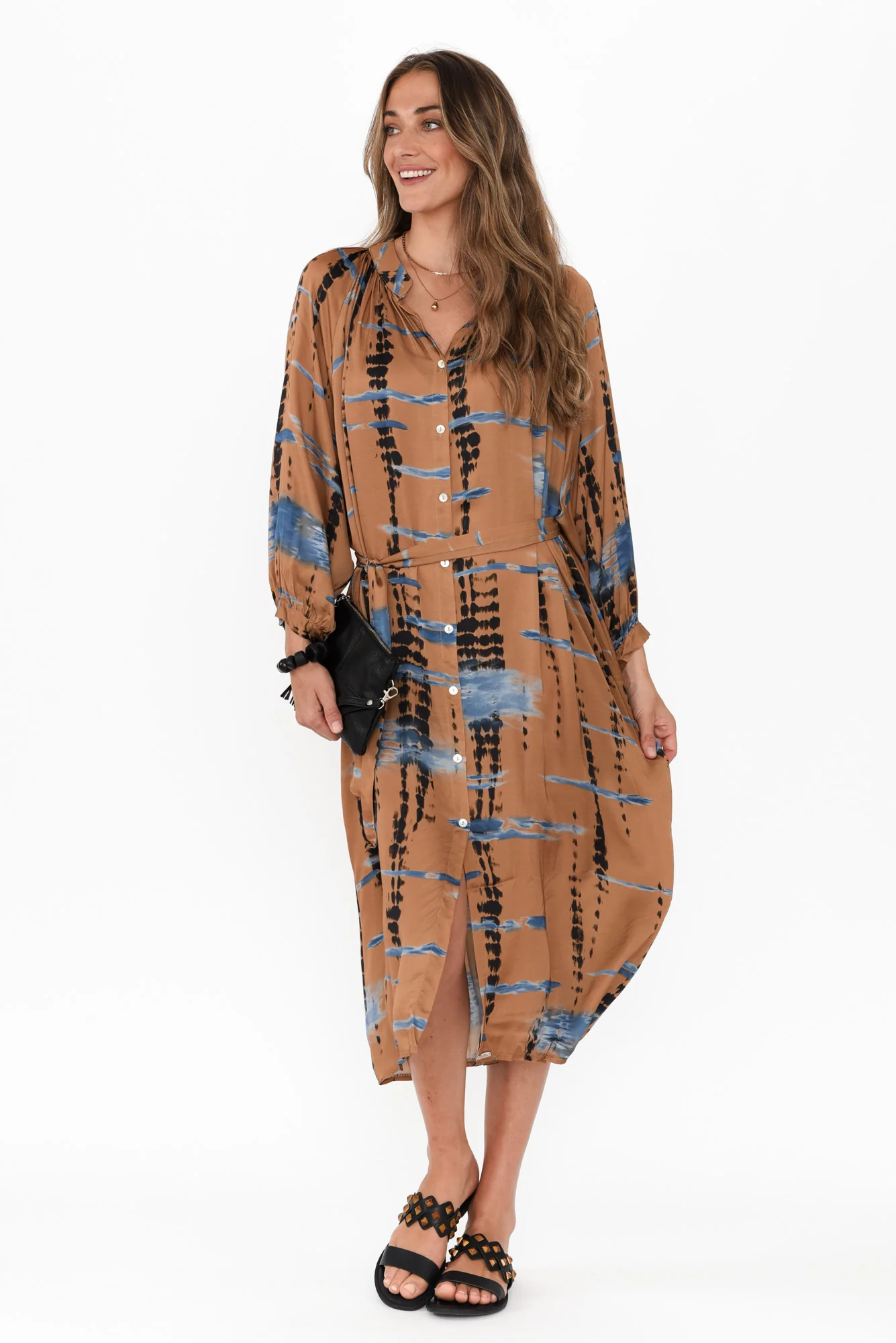 Hills Tan Abstract Silk Blend Dress