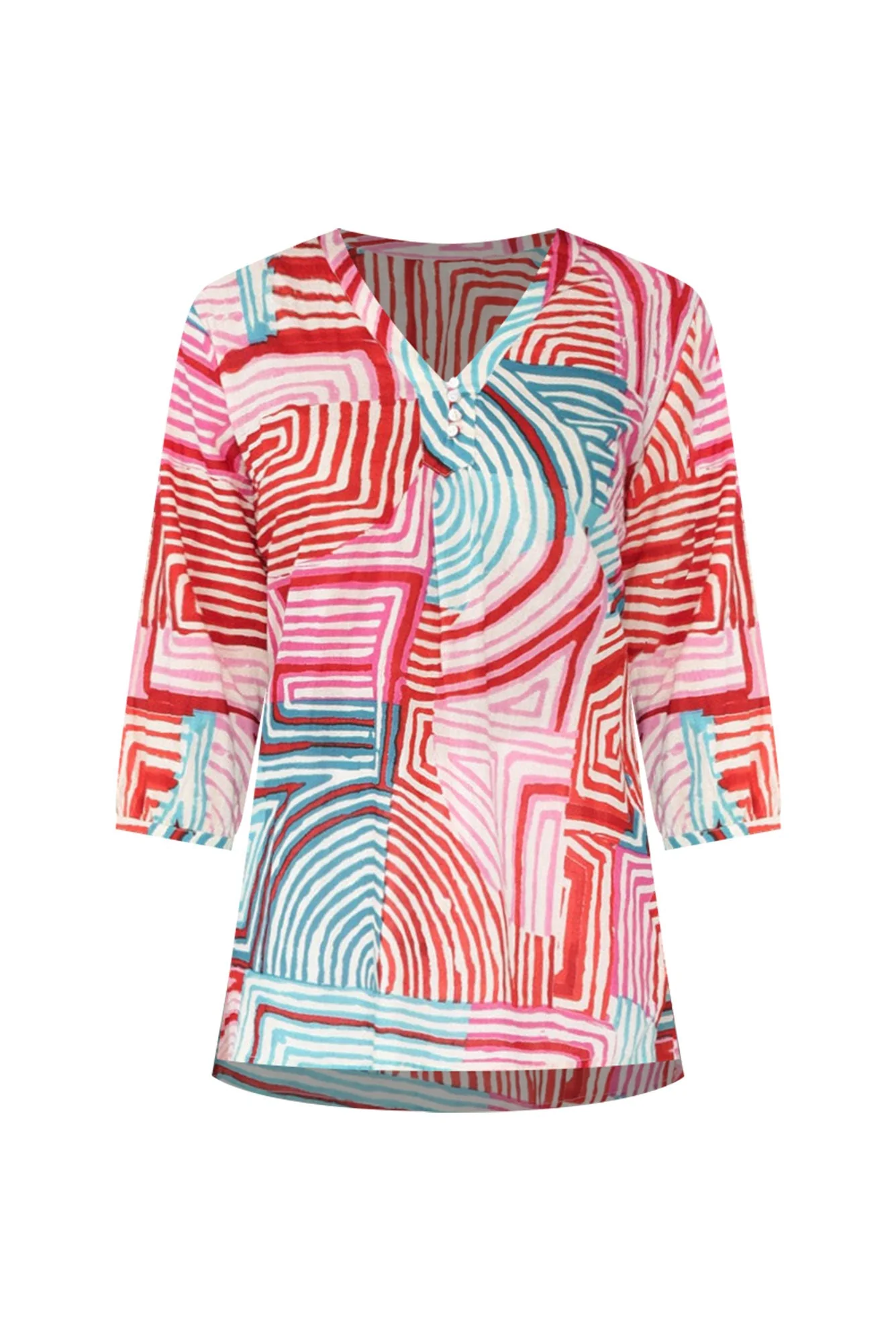 Clara Pink Geo Cotton Button Top