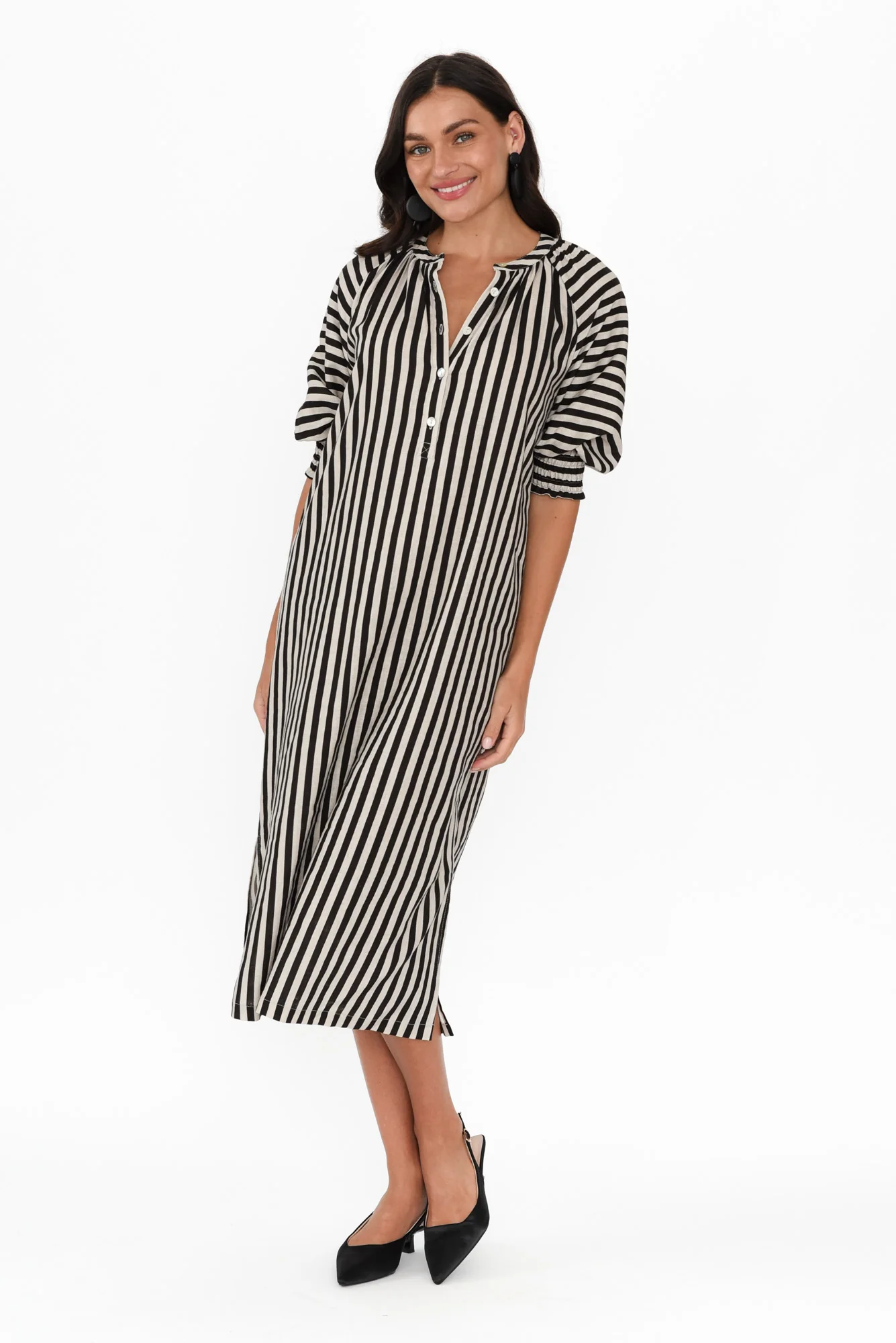 Dorothea Black Stripe Linen Blend Dress
