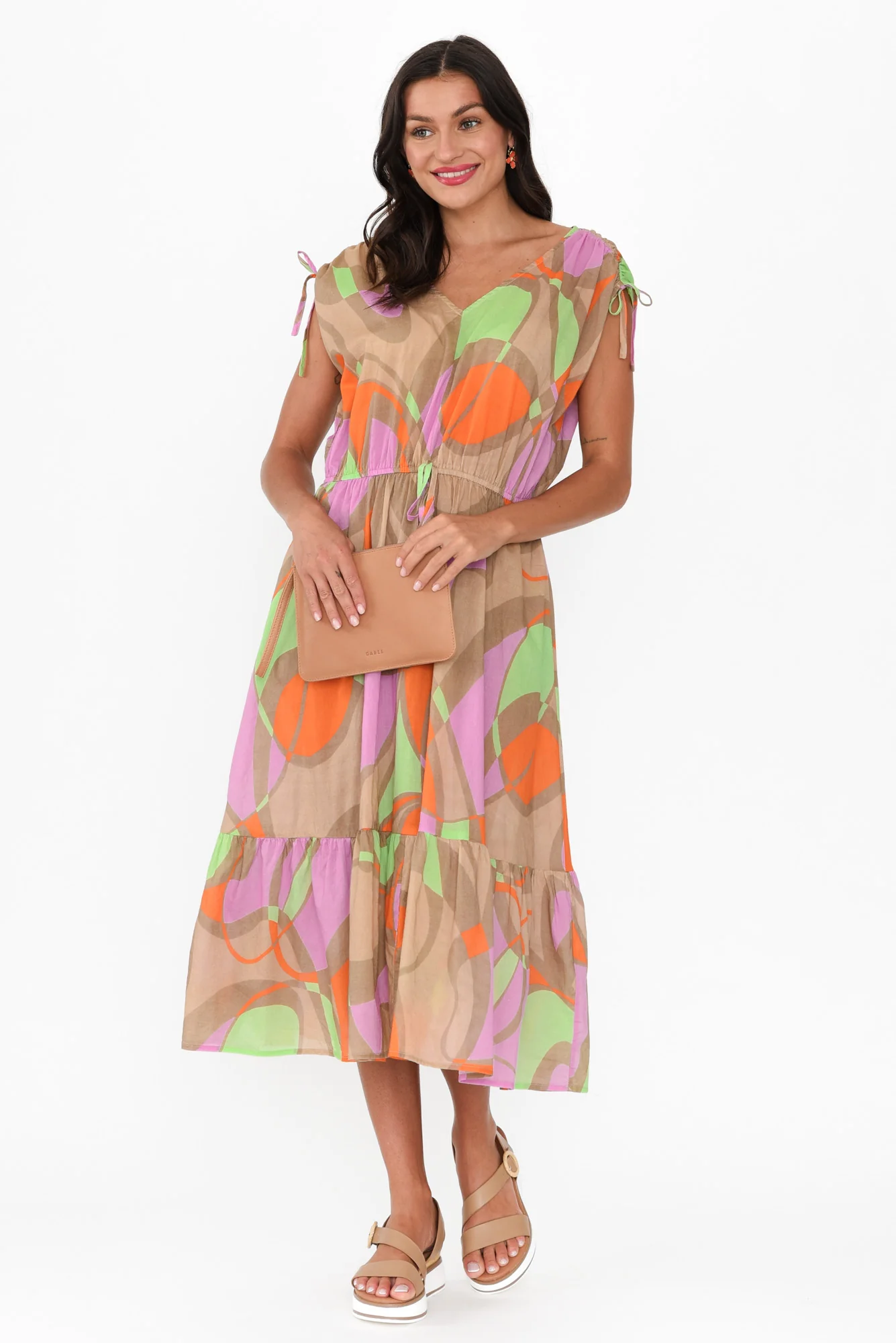 Grazia Purple Abstract Cotton Tie Dress