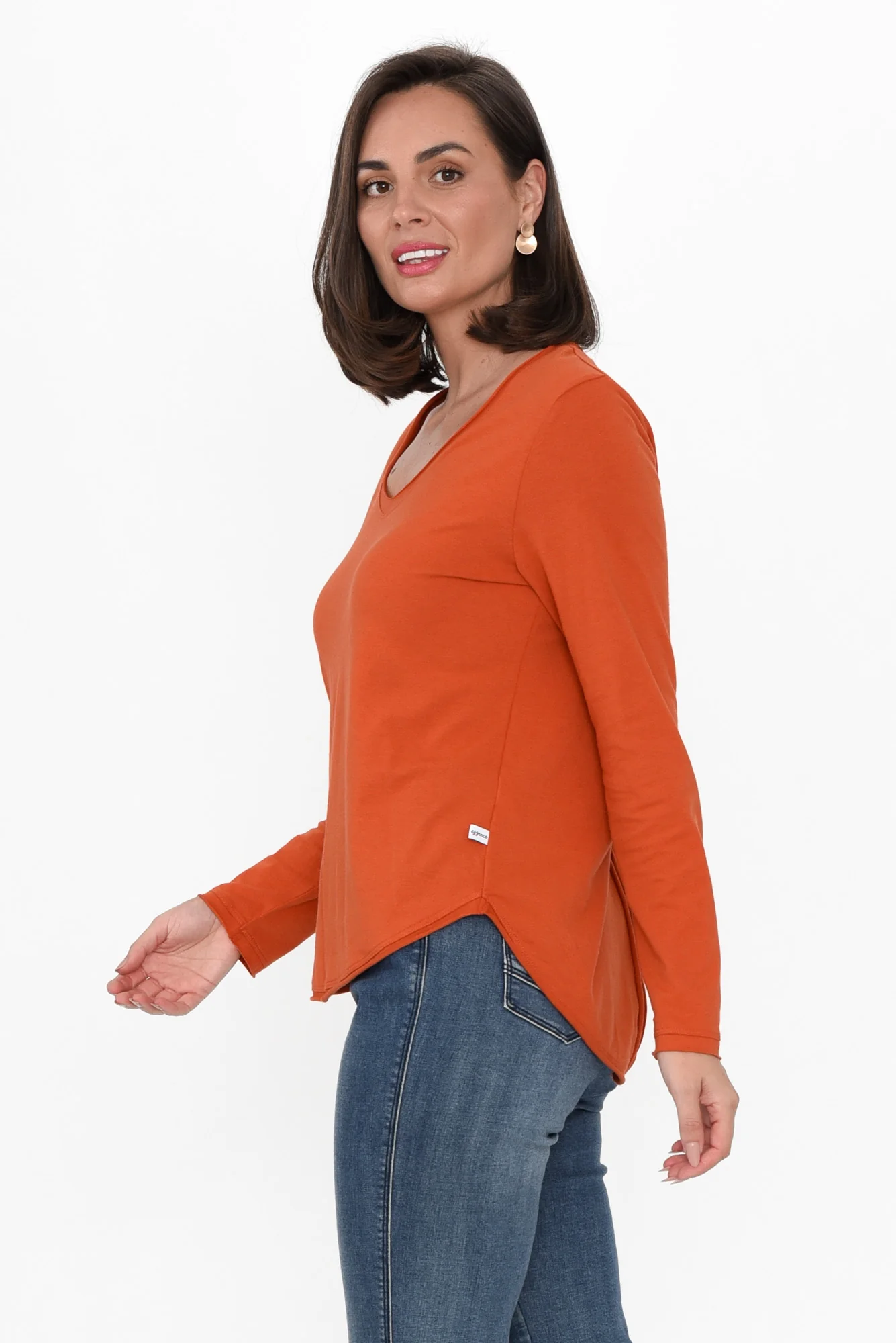 Suri Orange Cotton Long Sleeve Top