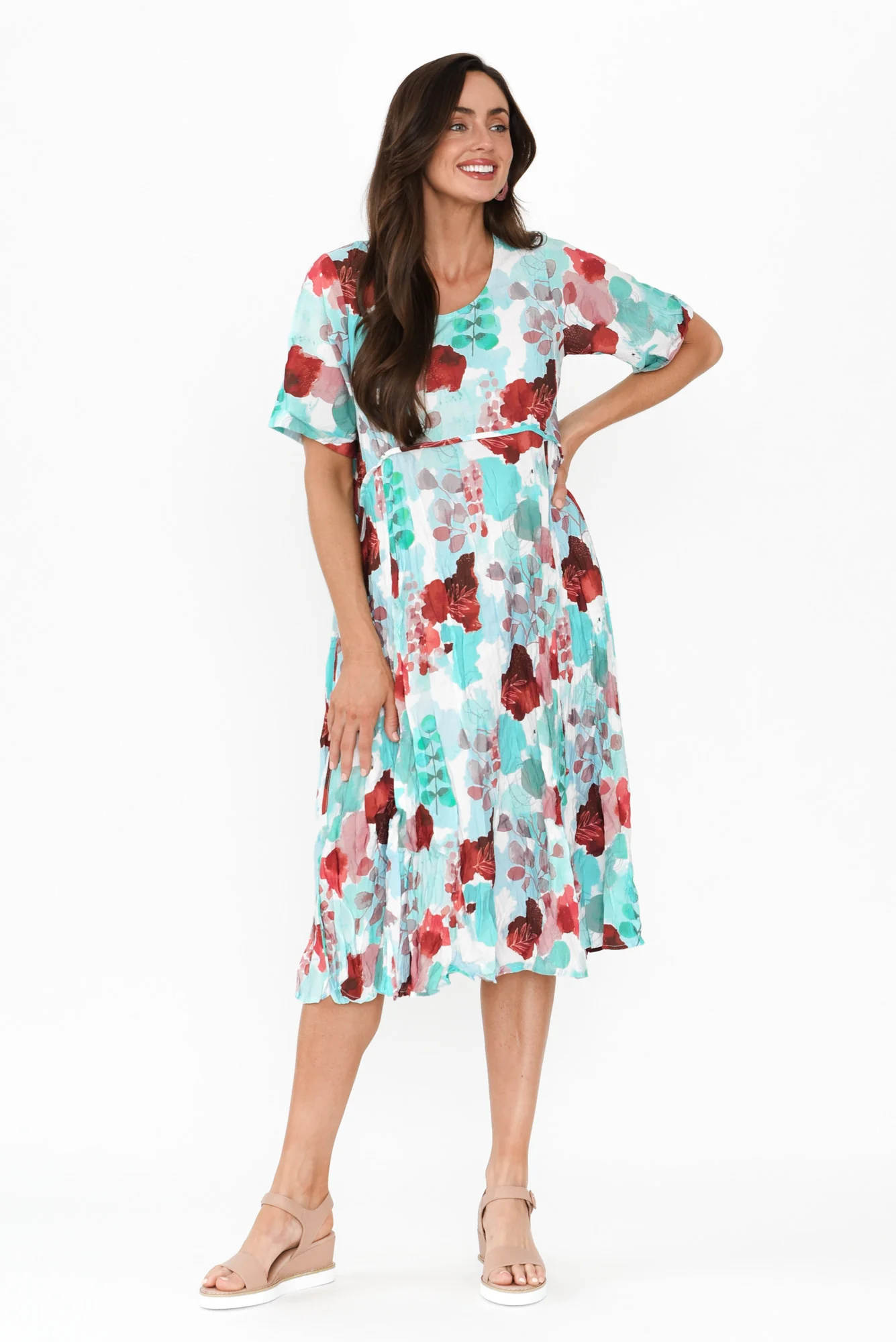 Soraya Blue Floral Linen Blend Dress