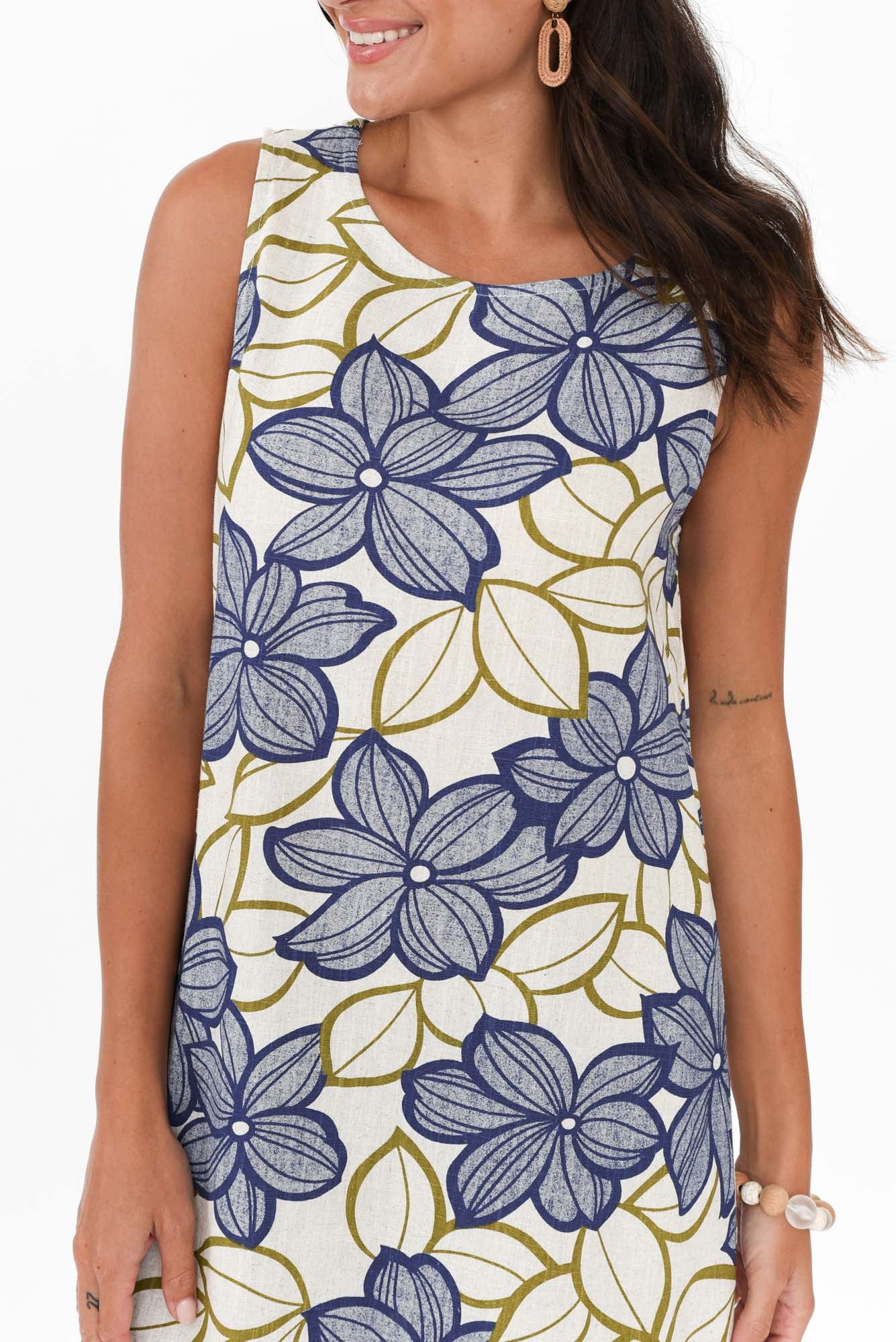 Essen Blue Floral Linen Cotton Dress