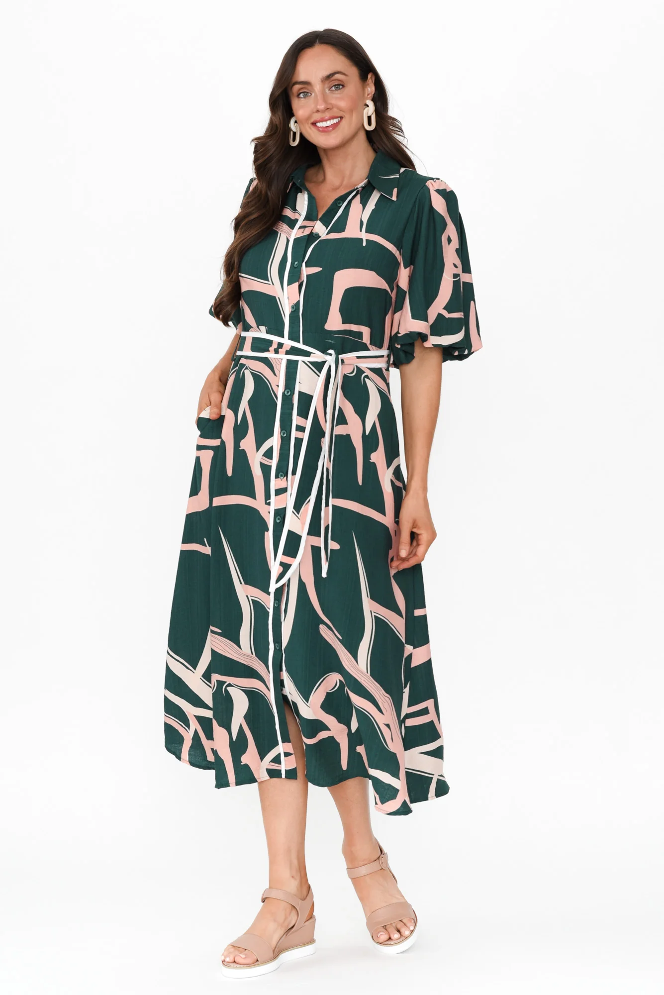 Bimini Green Geo Cotton Blend Dress