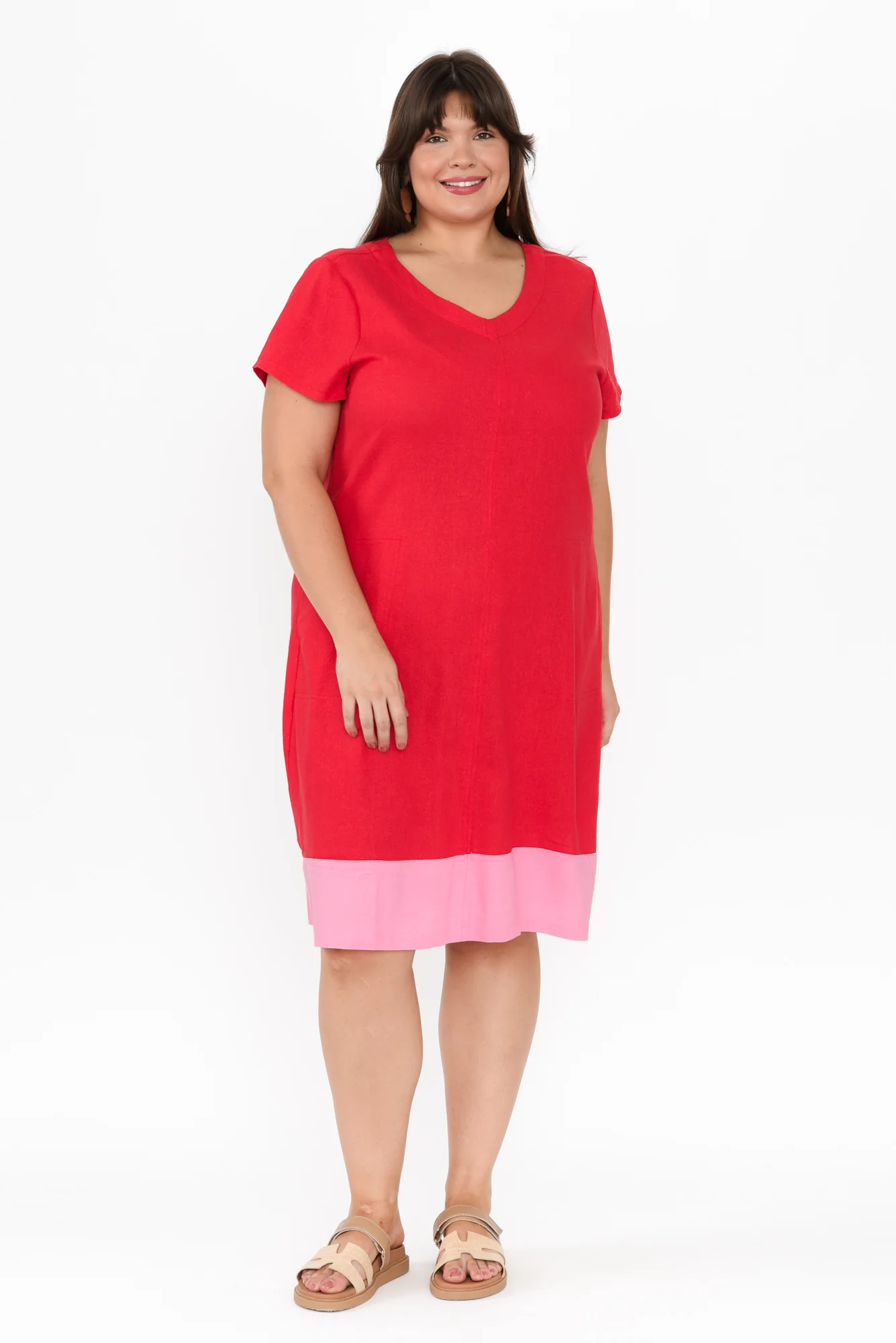 Elwood Red Splice Linen Blend Dress