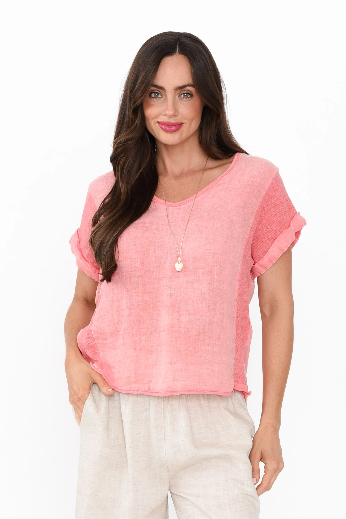 Dorian Peach Linen Cotton Top